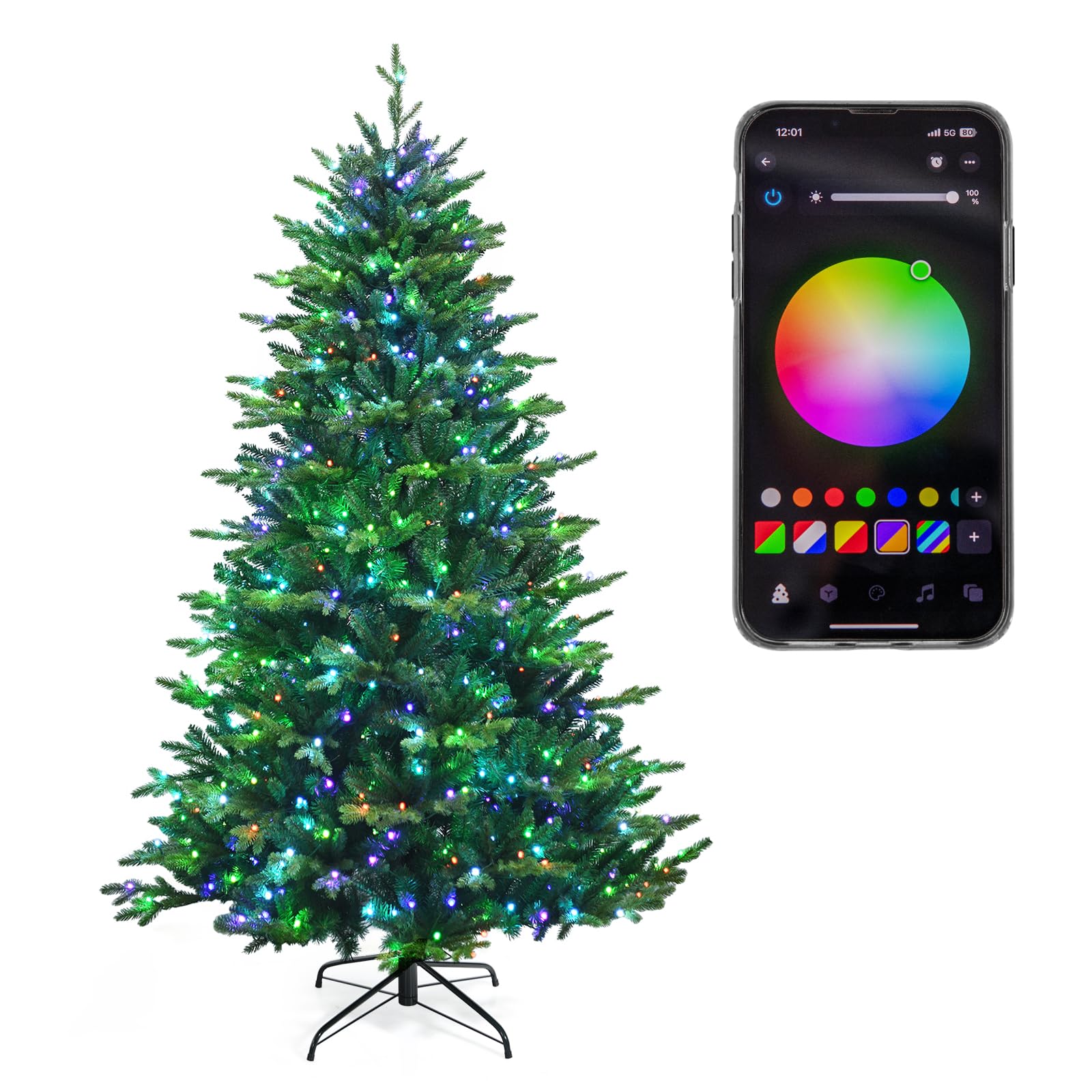GOFLAME 7ft Pre-lit Artificial Christmas Tree w/ 2324 Mixed Branch Tips & 540 Color Changing LED Lights, Supports APP Control, H