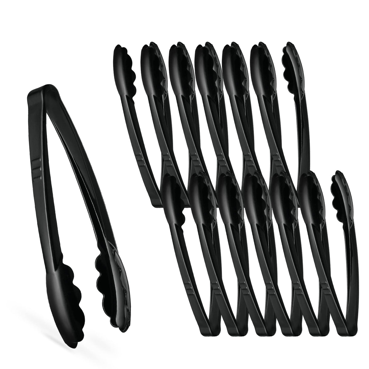 [Black Tongs 7.5'' Inches] Plasticpro 7.5'' Serving Tongs Heavy Duty Reusable Kitchen And Bbq Black Serving Tong For Party'S, Ca
