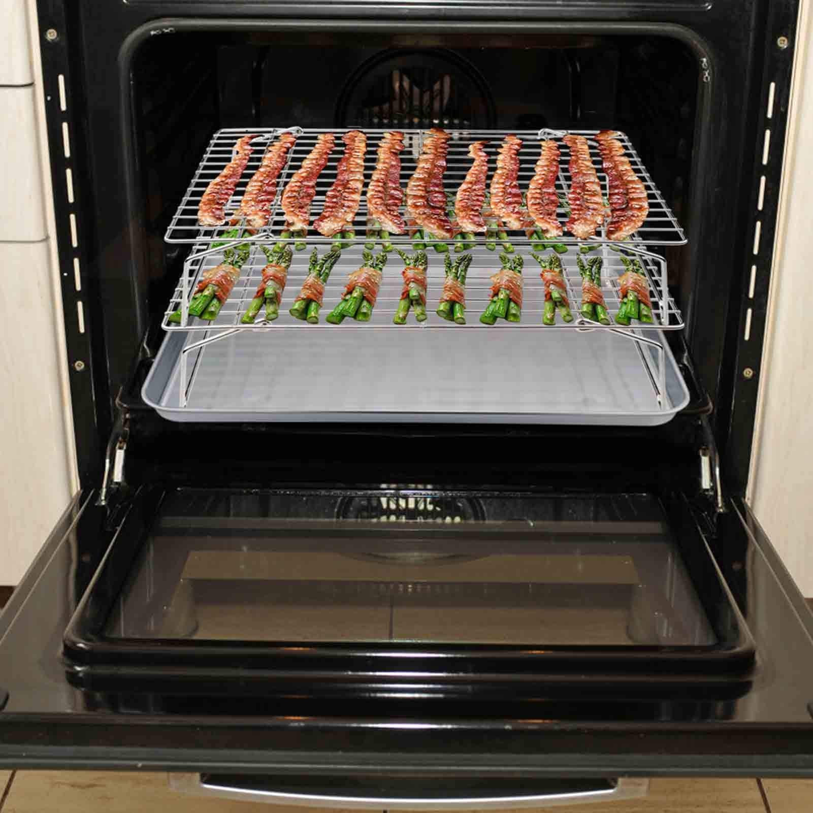Teamfar Cooling Rack, 3 Tier 15    10 Oven/Dishwasher Safe Stainless Steel Baking Roasting Rack For Cookies Cake Pies Bread, Col