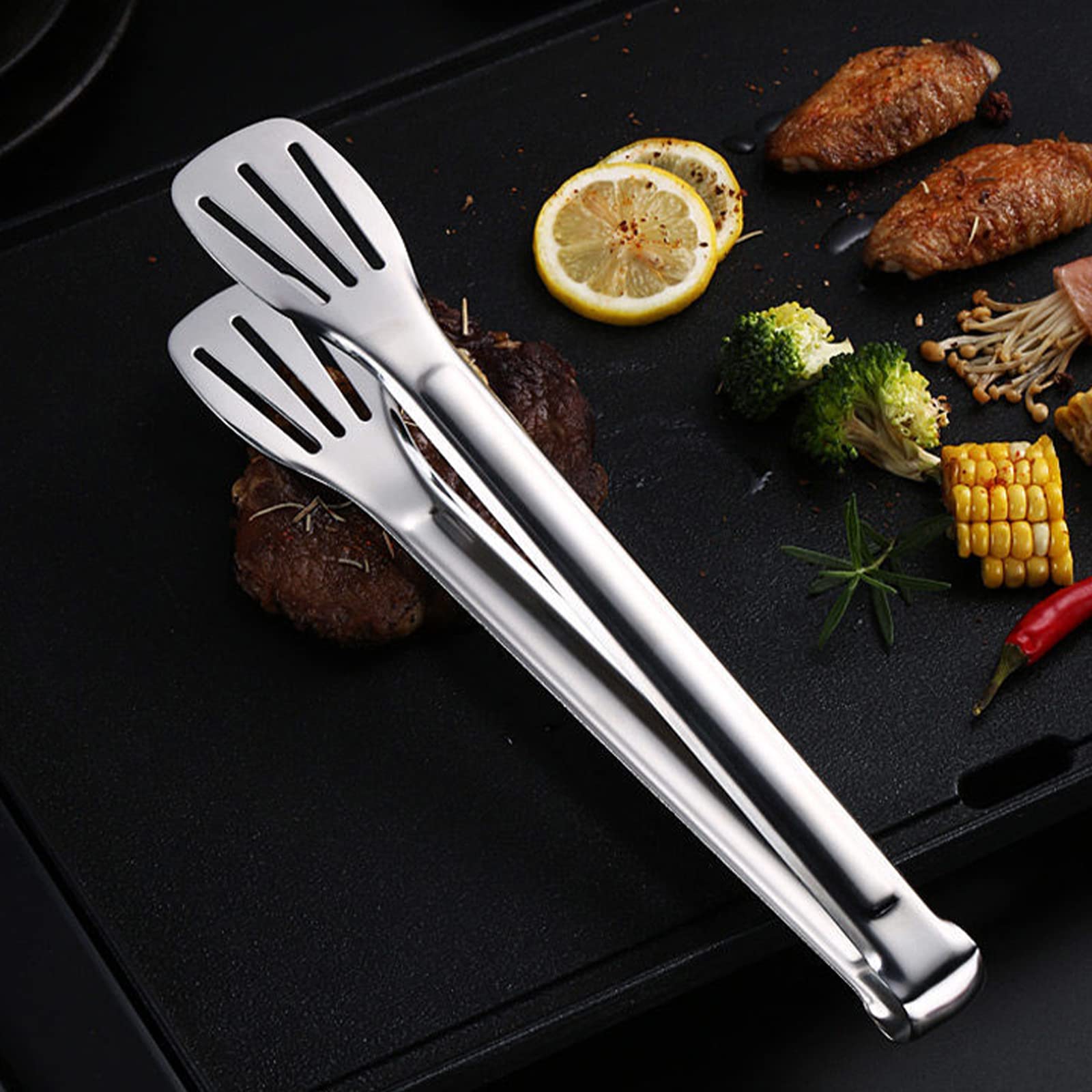 2 Pack Kitchen Tongs Stainless Steel Locking Cooking Barbecue Grilling Food Tongs Kitchen Clamps Sturdy High Resistant Heat Tong
