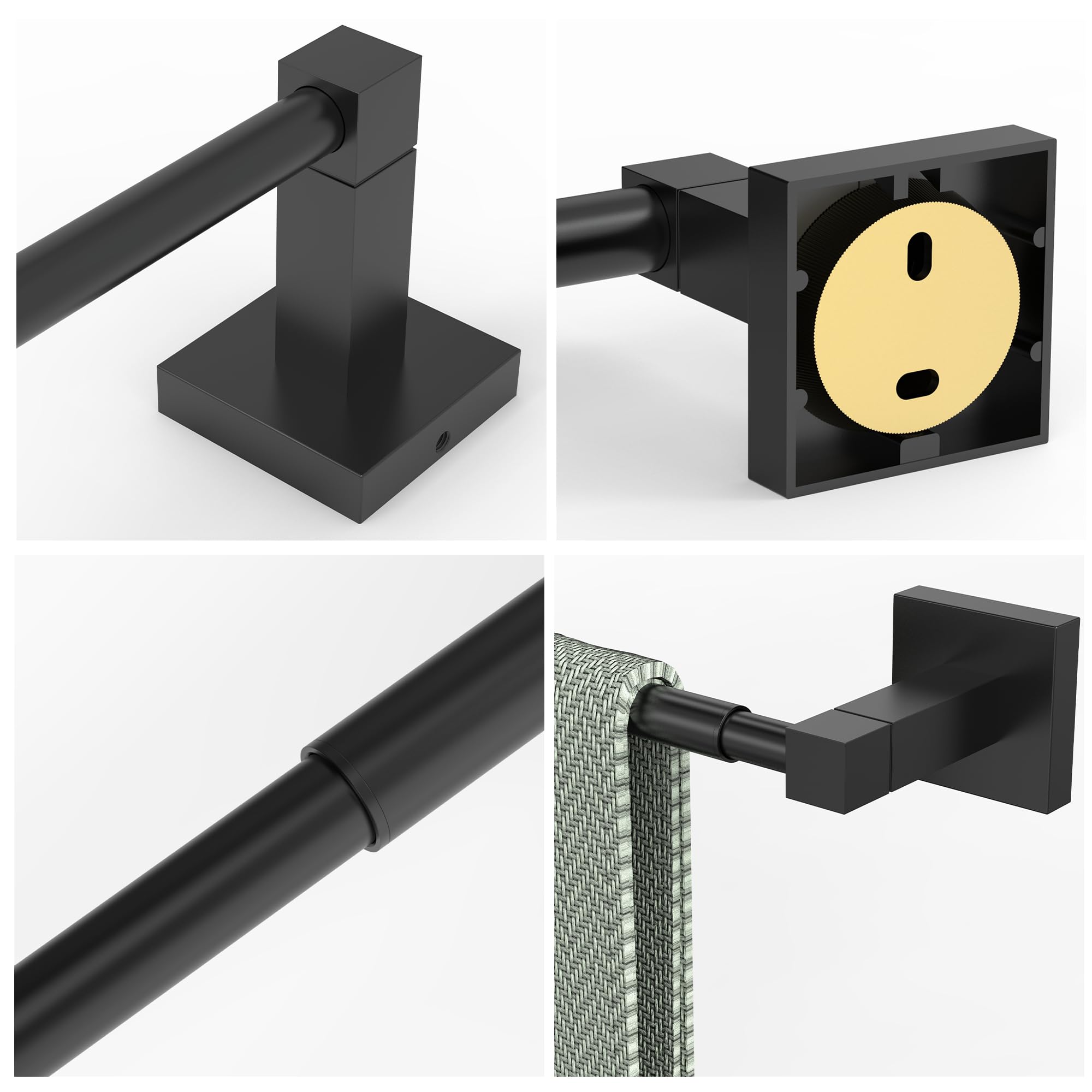 Ruacq Adjustable Towel Bar 13.8 To 24 Inch,Square Base Single Towel Racks For Bathroom,Stainless Steel Towel Holder Wall Mounted