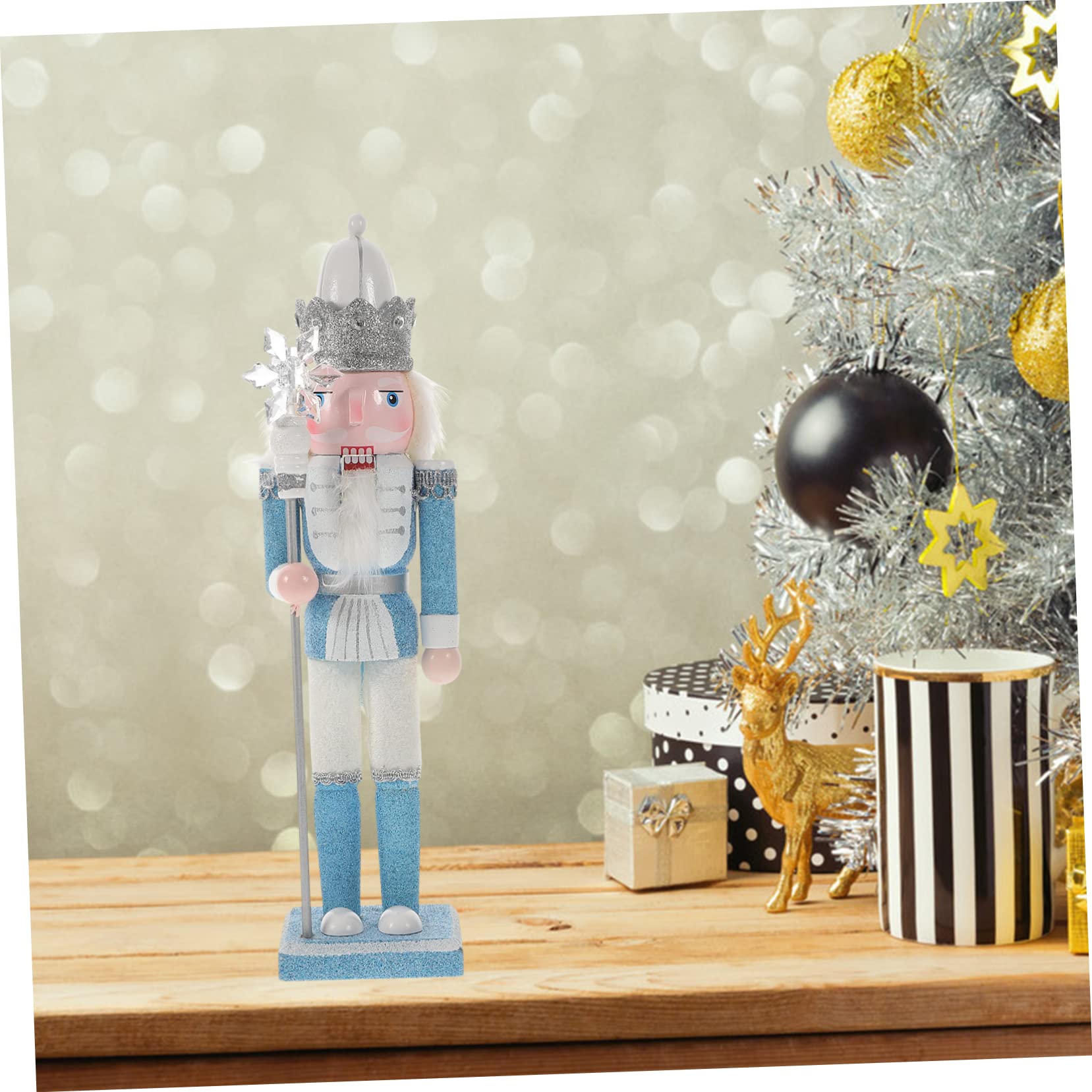 ABOOFAN Glitter Nutcracker Figurine Wooden Christmas Statue Hand-Painted Xmas Ornament for Boys and Girls Holiday Decor for Mant