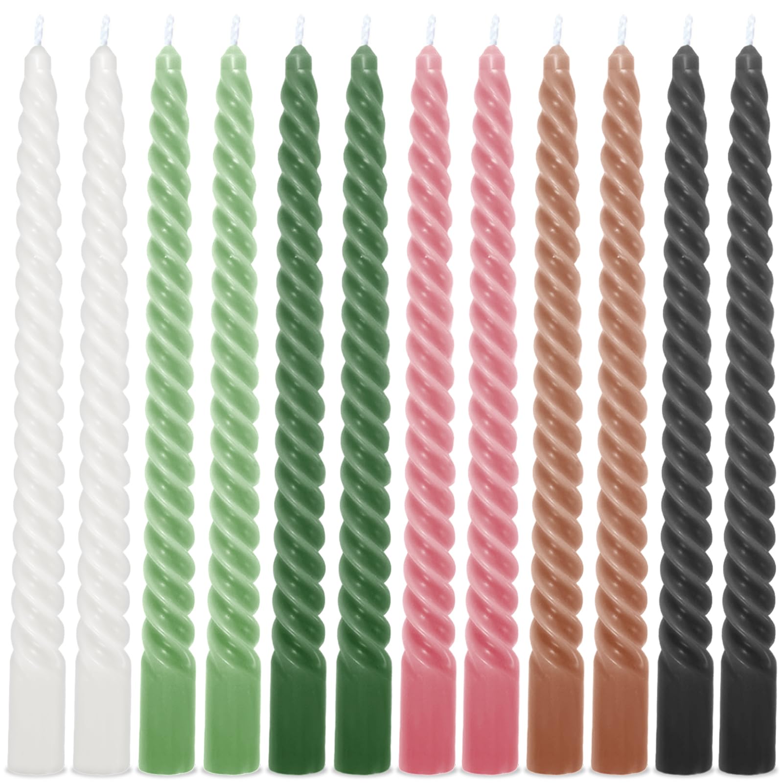 Whaline 12Pcs 10 Inch Boho Spiral Taper Candles 6 Colors Dripless Twisted Wax Candles Long Unscented Candle Sticks for Home Part