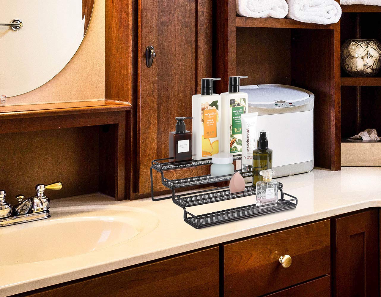 MEIQIHOME 4 Tier Spice Rack Organizer Step Shelf Countertop Spice Storage Holder, for Kitchen Cabinet Cupboard Pantry, Metal, Bl