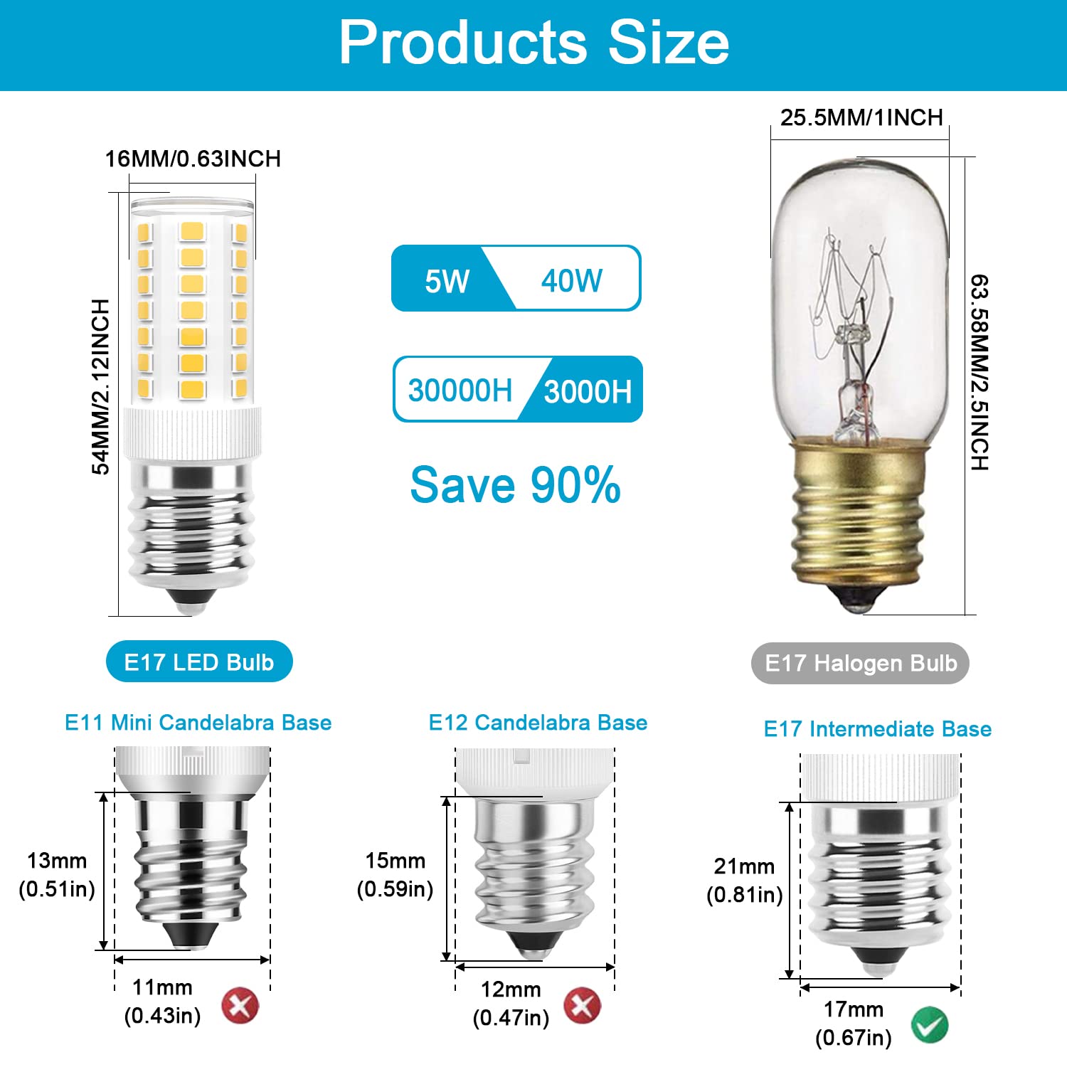 E17 Led Bulbs Dimmable 5W Microwave Over Stove Bulb, 40W Incandescent Equivalent, Natural White 4000K, Fit For Whirlpool Maytag