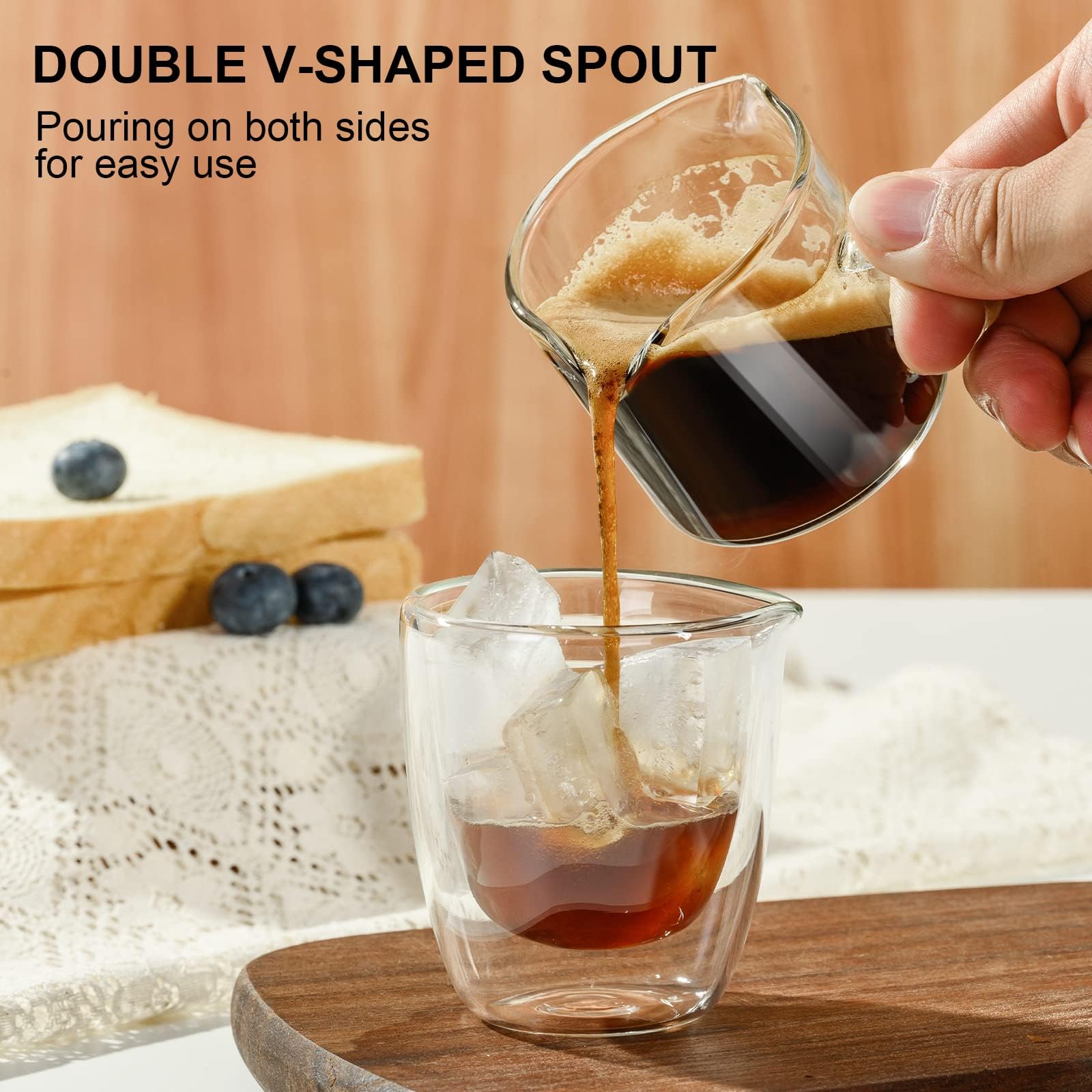 Paracity Espresso Cup With Handle Set Of 2, Double Spout Glass Measuring Cup With Dual Scale, Espresso Shot Glass With V-Shaped