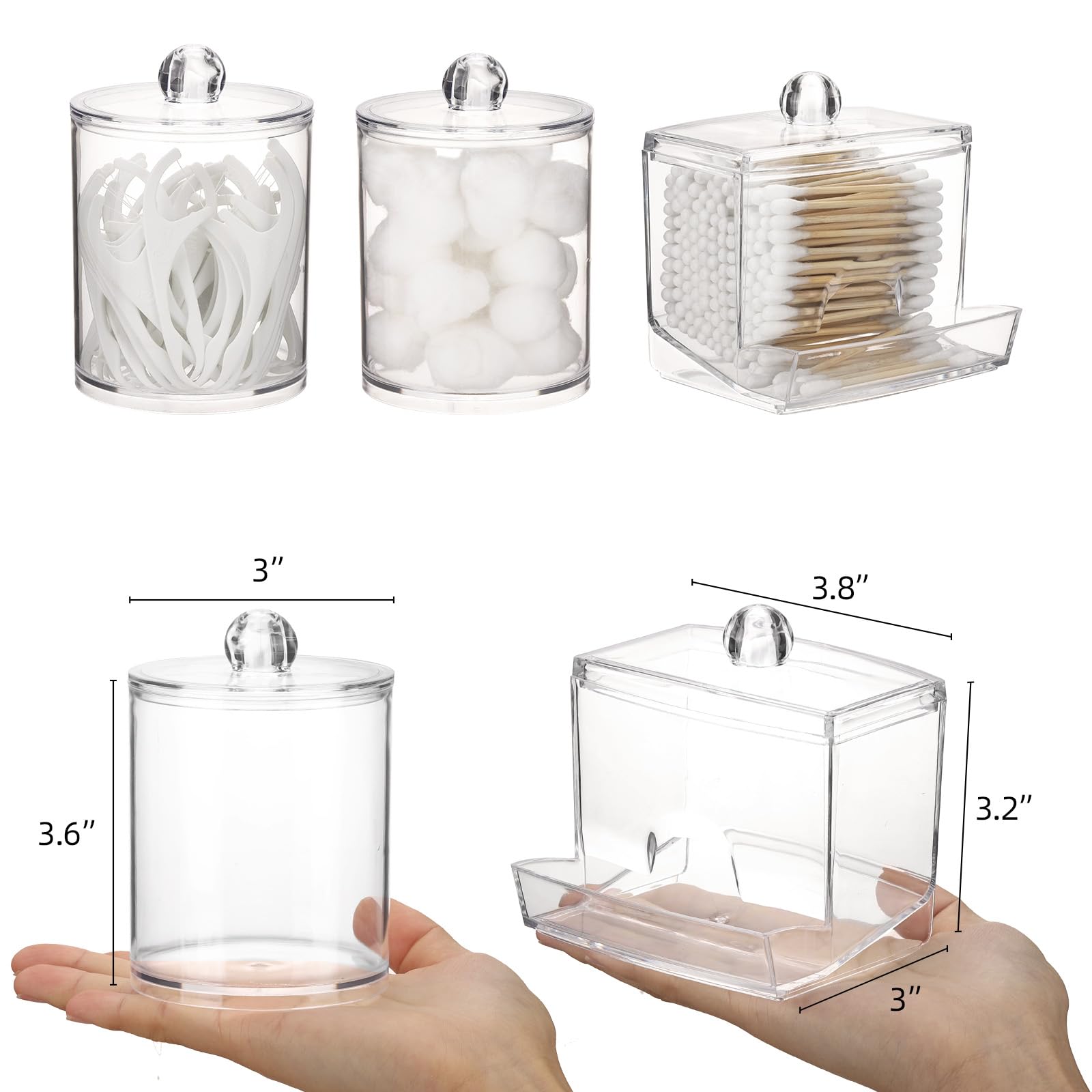 Tbestmax Qtips Dispenser Bathroom Container, 10/12 Oz Big Cotton Ball Holder, Clear Plastic Apothecary Jar Organizer For Storage