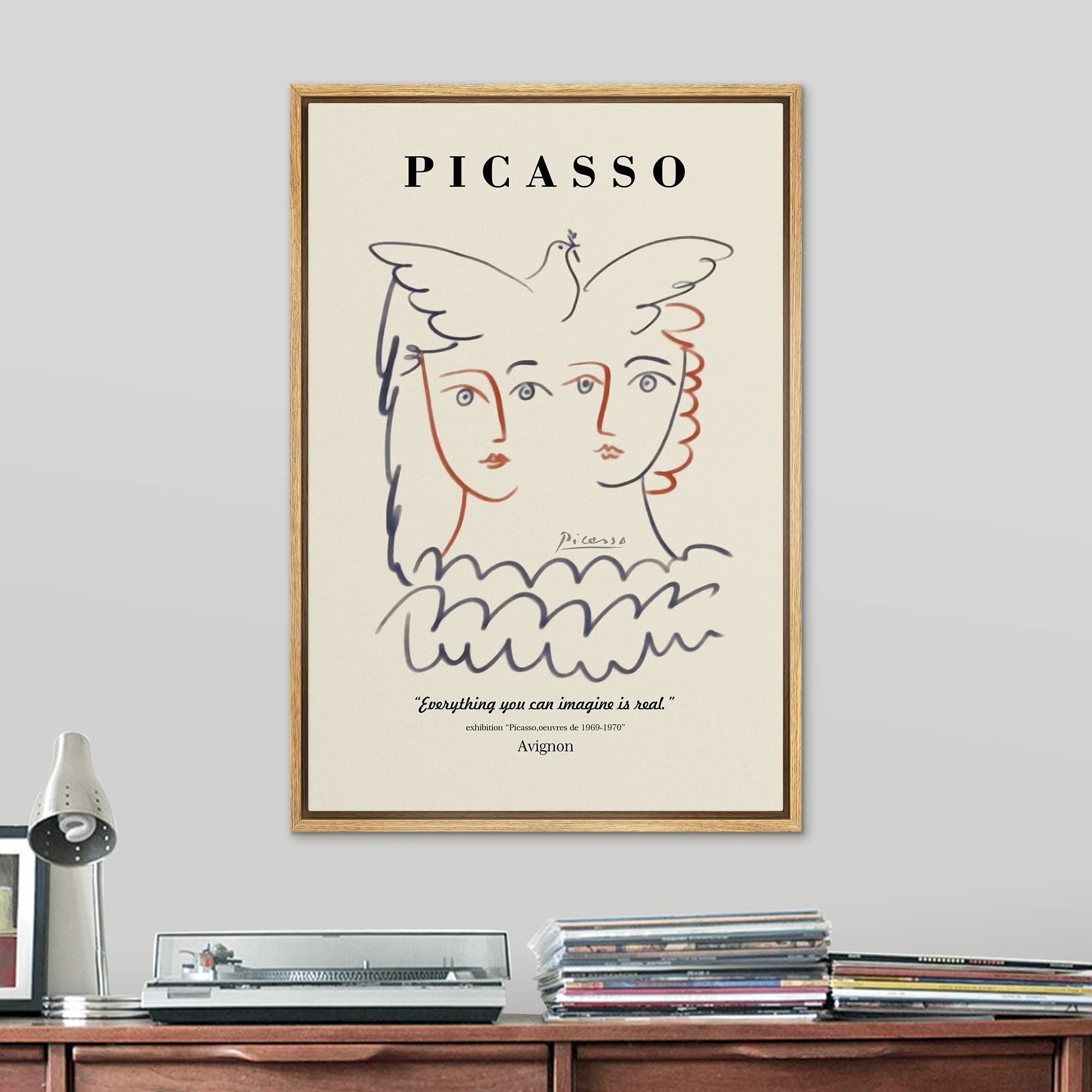 Signleader Framed Canvas Print Wall Art Avignon Birds By Pablo Picasso Classic Vintage Illustrations Fine Art Decorative Retro M