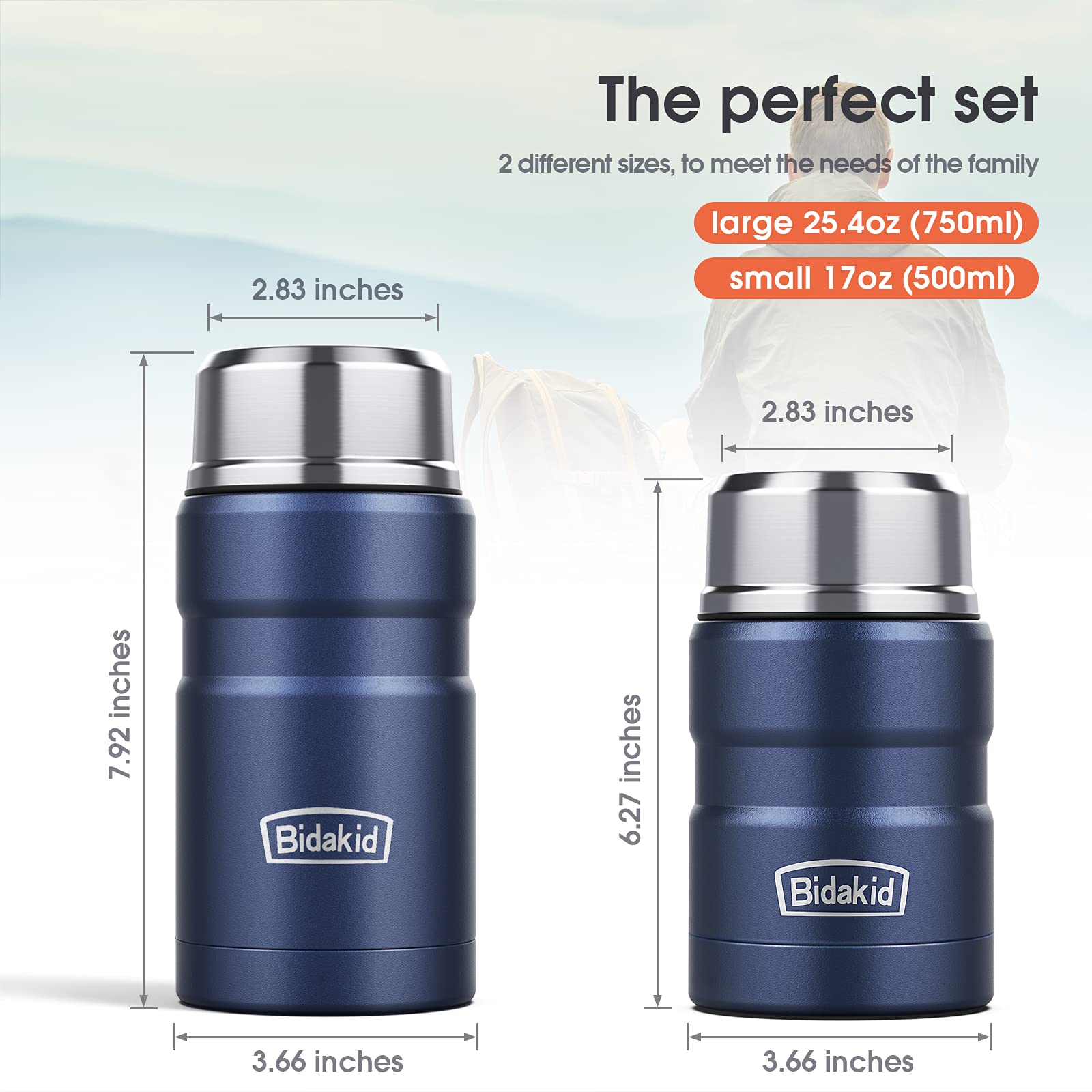 Bidakid Containers For Hot Food, 2 Pack Insulated Food Jar For Hot, Soup Vessels, Lunch Box Containers For Hot Cold Food With Ca