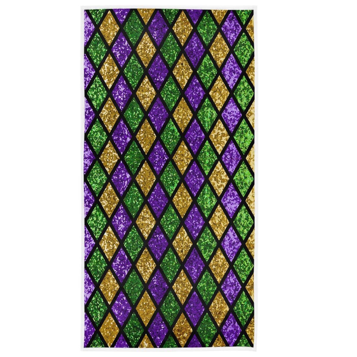 Happy Mardi Gras Hand Bath Towel Gold Purple Green Buffalo Plaid Kitchen Bathroom Faucet Towel Mask Beads Confetti Masquerade Pa