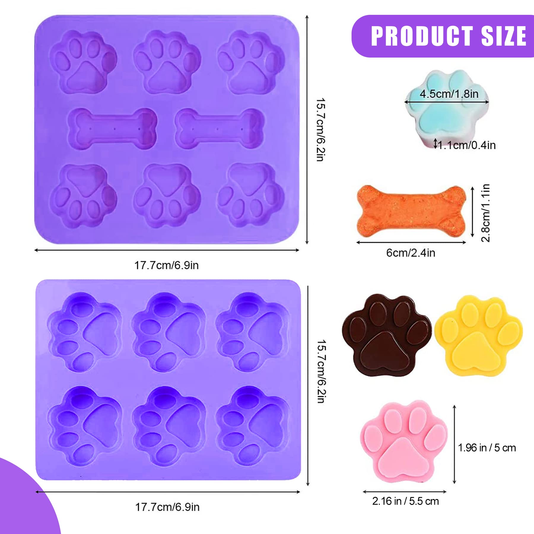 Set Of 7,4 Packs Silicone Molds Puppy Dog Paw & Bone Shaped And 3 Packs Stainless Steel Bone Cookie Cutter,For Homemade Treats A