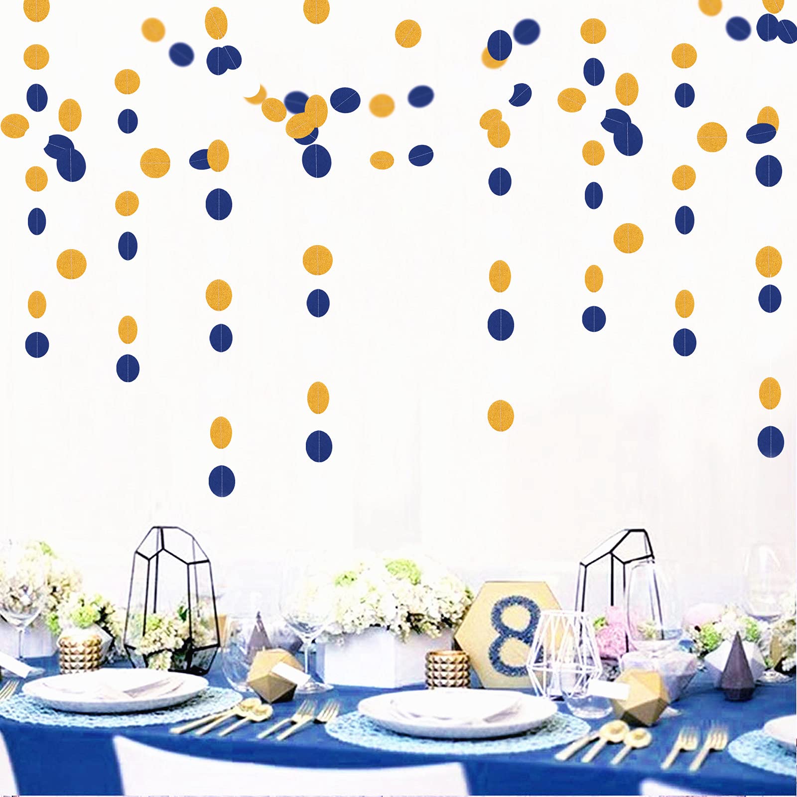 Navy-Blue White-Gold Party-Decorations Streamers Garland - 52Ft Graduation 2023 Glitter Hanging Paper Banner, Men Boy Birthday N