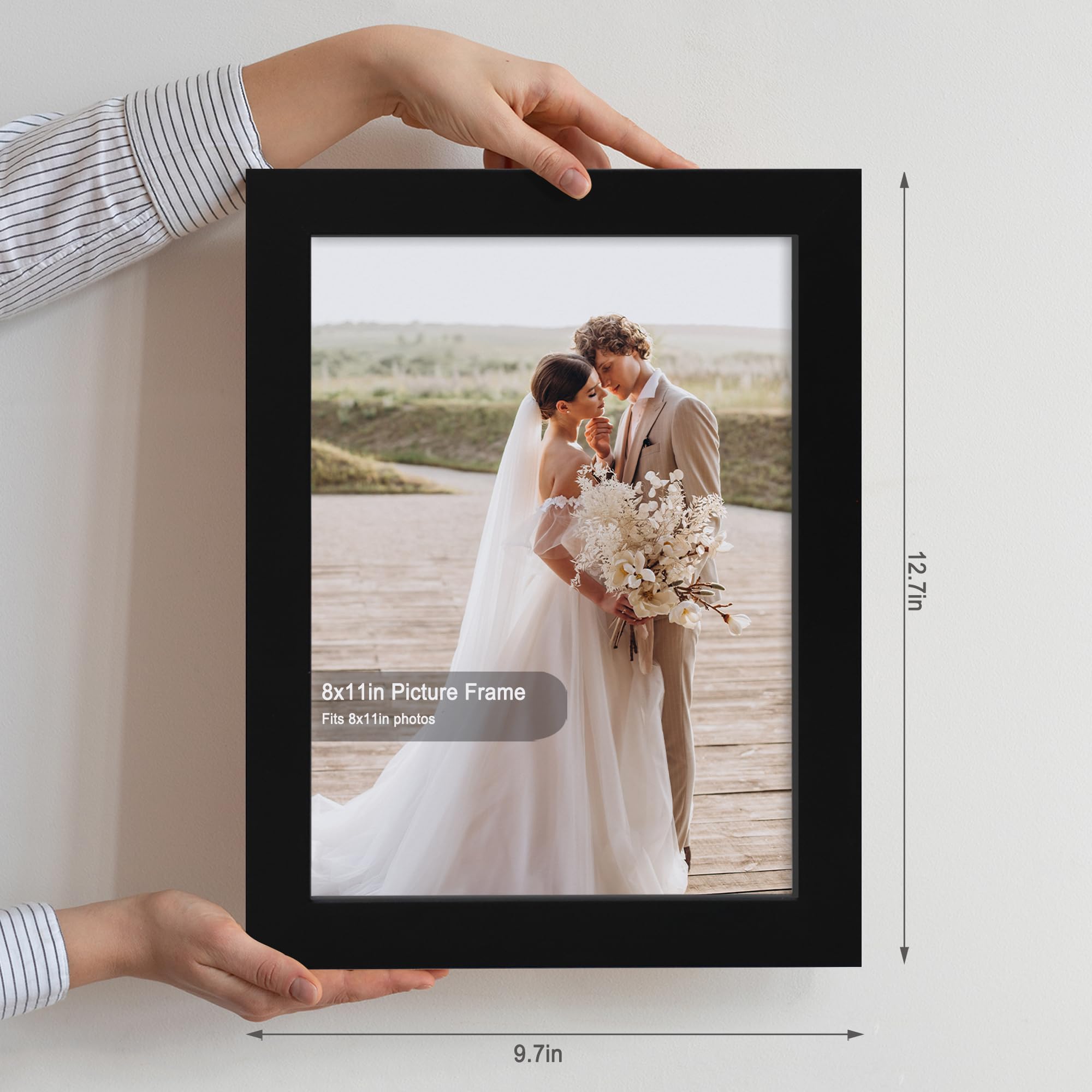 Hongkee 8x11 Picture Frame Set of 2, Made of Real Glass and Black Wooden Frame - 8 by 11 Photo for Wall or Tabletop Display