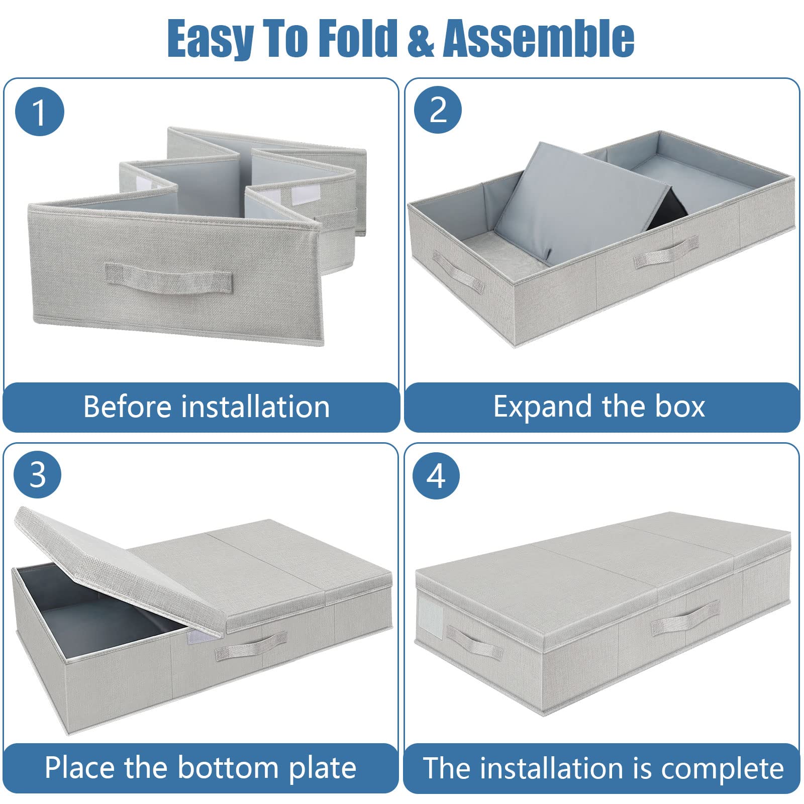 Supowin Underbed Storage Containers Bin with Lids (2pcs) Large Under Bed Storage Organizer Box with Handle, Foldable Under the S