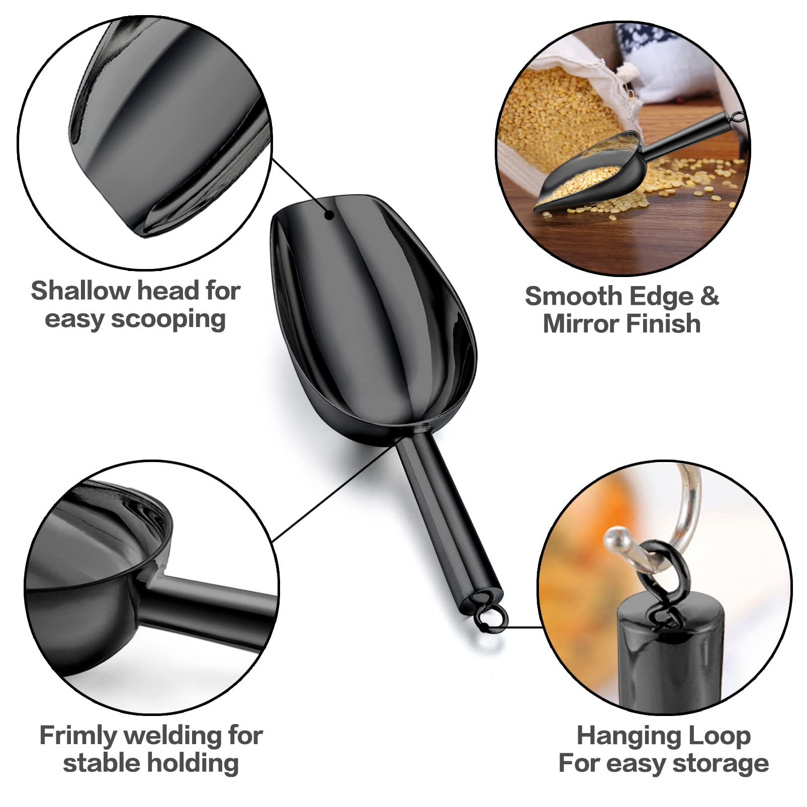 Teamfar 5Oz Ice Scoop, Stainless Steel Food Scoop Metal Ice Scooper For Kitchen Bar Party Wedding, Heavy Duty & Sturdy, Easy Sto