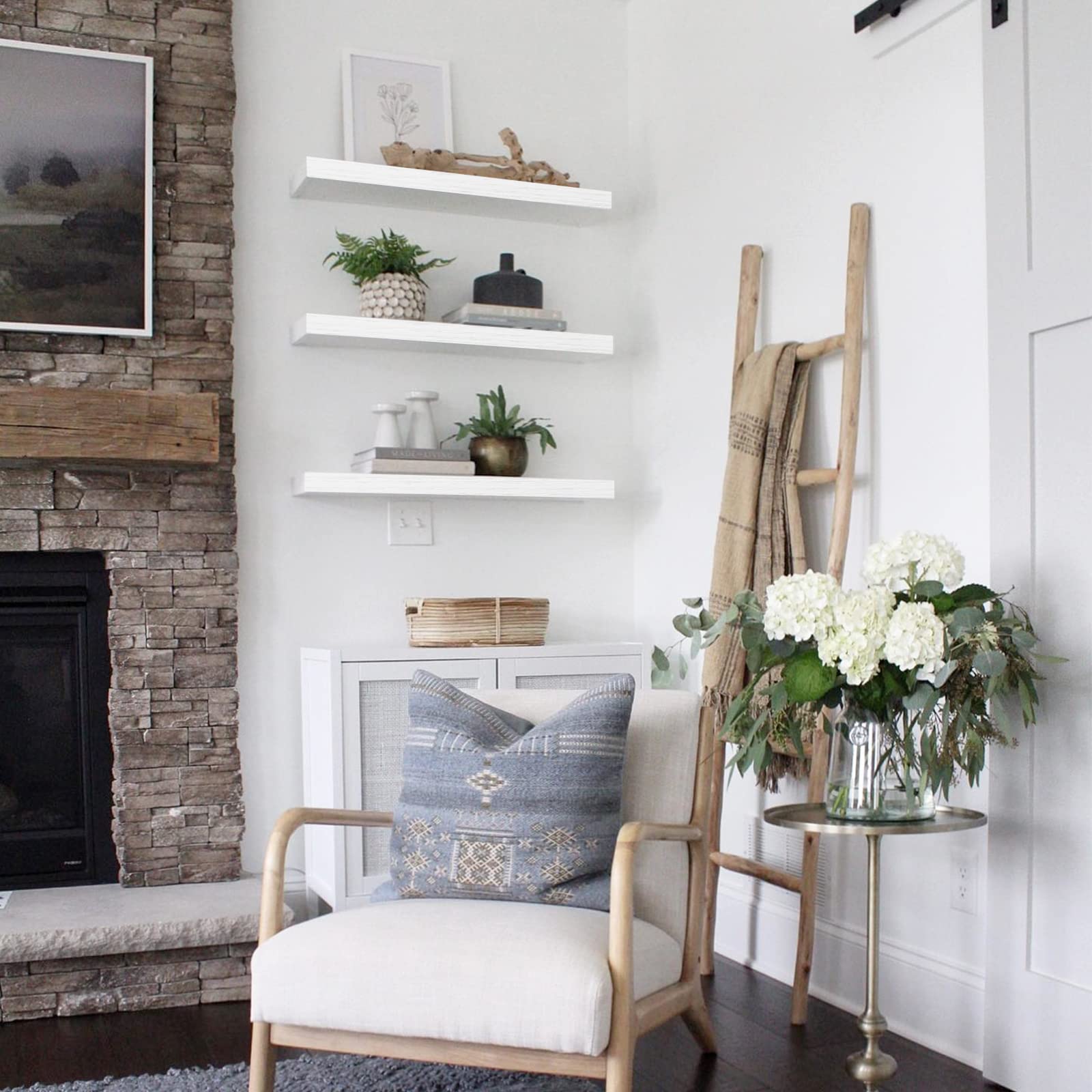 QEEIG White Floating Shelves Wall Shelf 24 inches Long Modern Bathroom Bedroom Kitchen Living Room Wall Mounted 24 x 9 inch Set of 2 (008-60W)