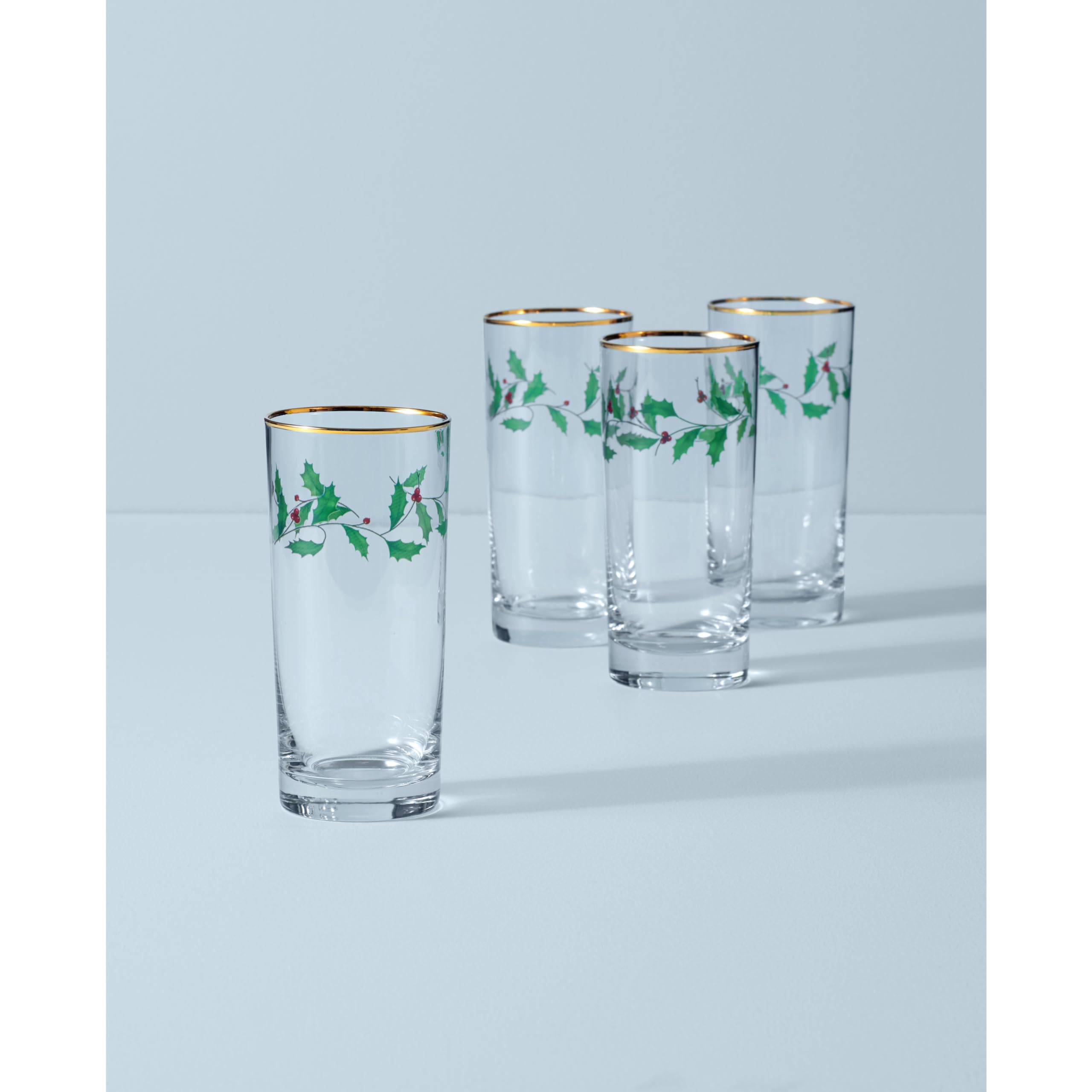 Lenox 849605 Holiday 4-Piece Highball Glass Set, Christmas Dinnerware, Hosting