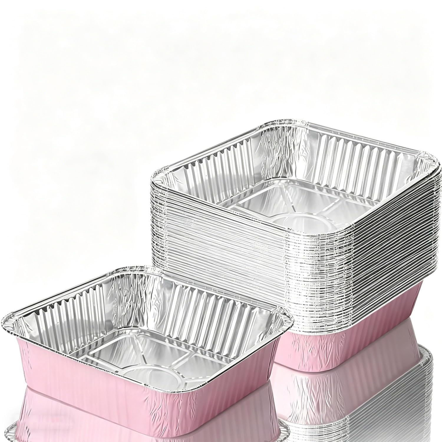 UTXHWL 35 Pack 8x8 Aluminum Disposable Foil Baking Pans, Pink Square