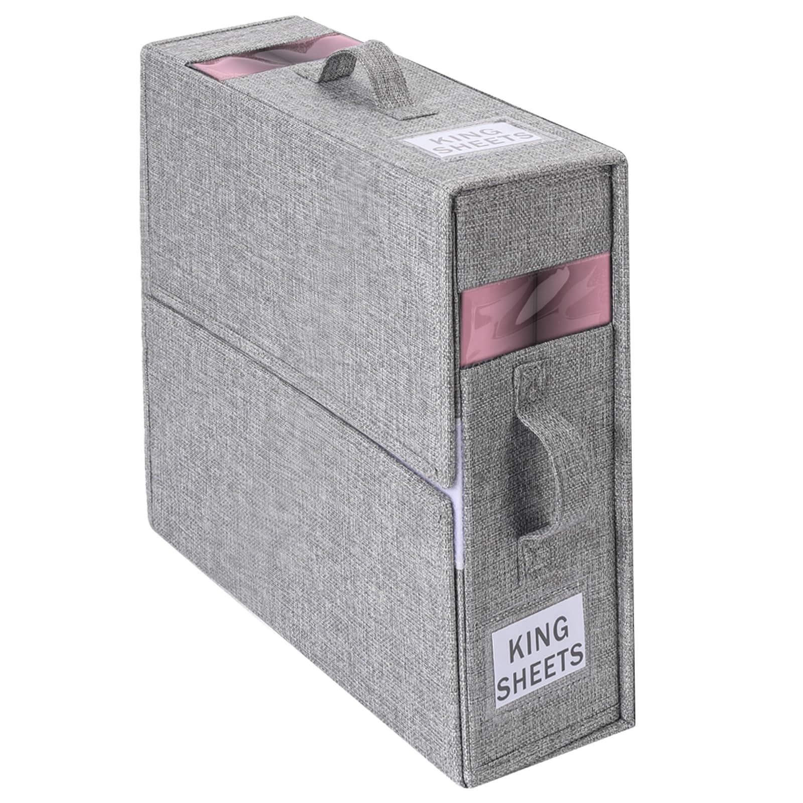 Bed Sheet Organizers and Storage Foldable Linen Sheet Organizer with Window and Label Organizing Bedding Container Queen King Si