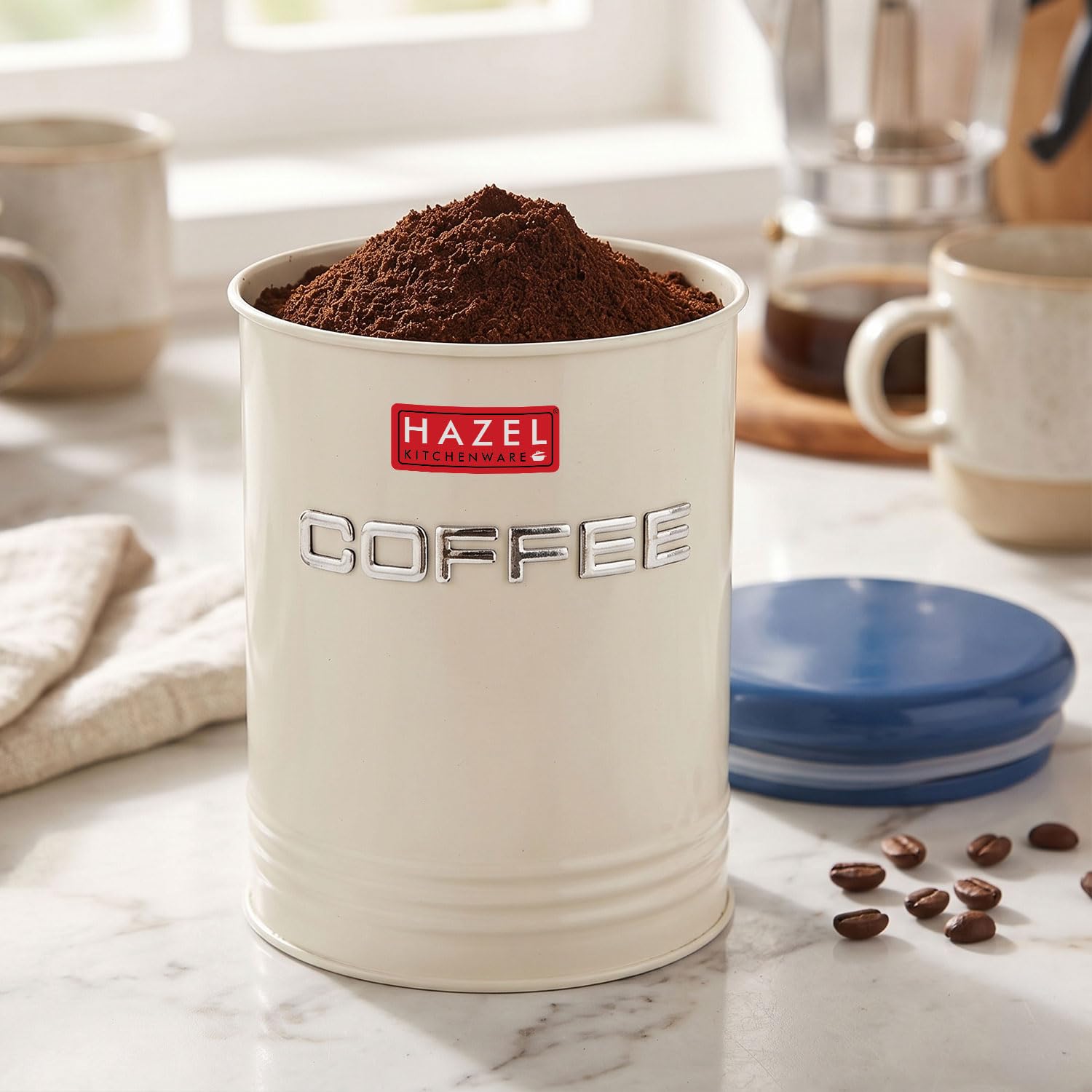 Hazel Coffee Storage Container With Lid | Metal Coffee Airtight Jar For Kitchen