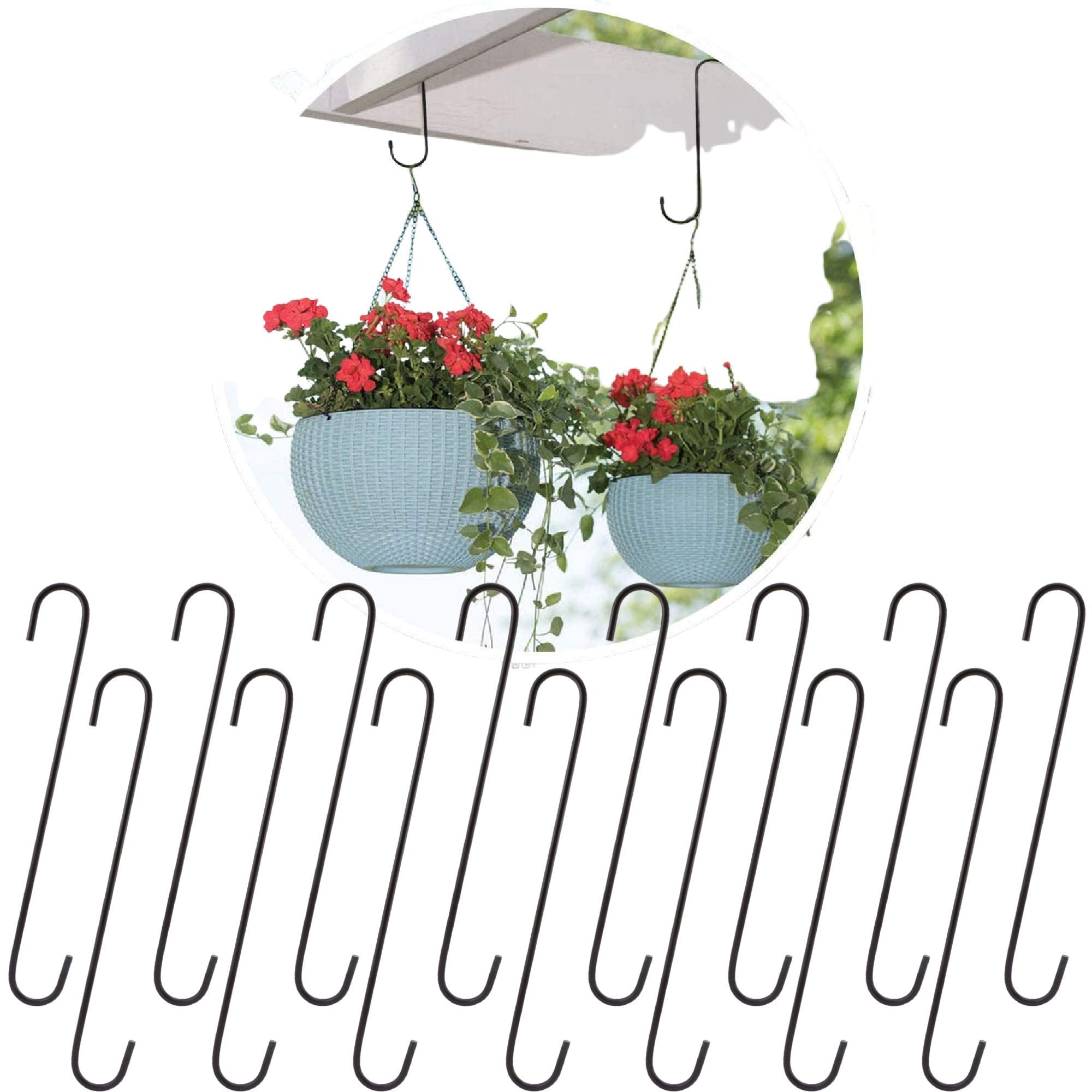 Leafy Tales 10Inch Heavy Duty Metal S Hooks (Pack Of 15)  Large Black SShaped Hanging Hooks For Plant Baskets, Bird Feeders, 