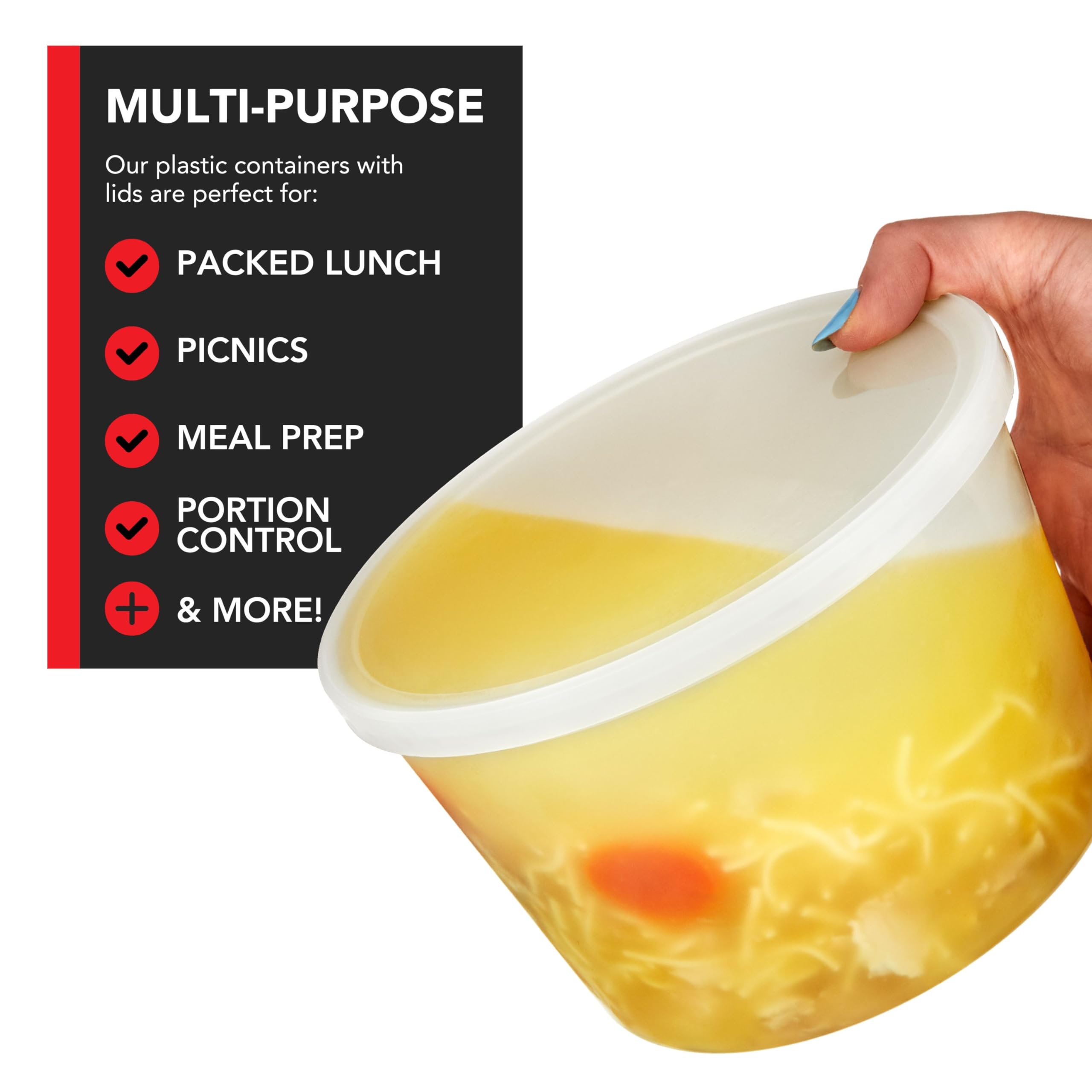 Stock Your Home 64 Oz Plastic Deli Containers With Lids (8 Pack), Half Gallon Reusable Freezer Containers, Disposable Food Stora