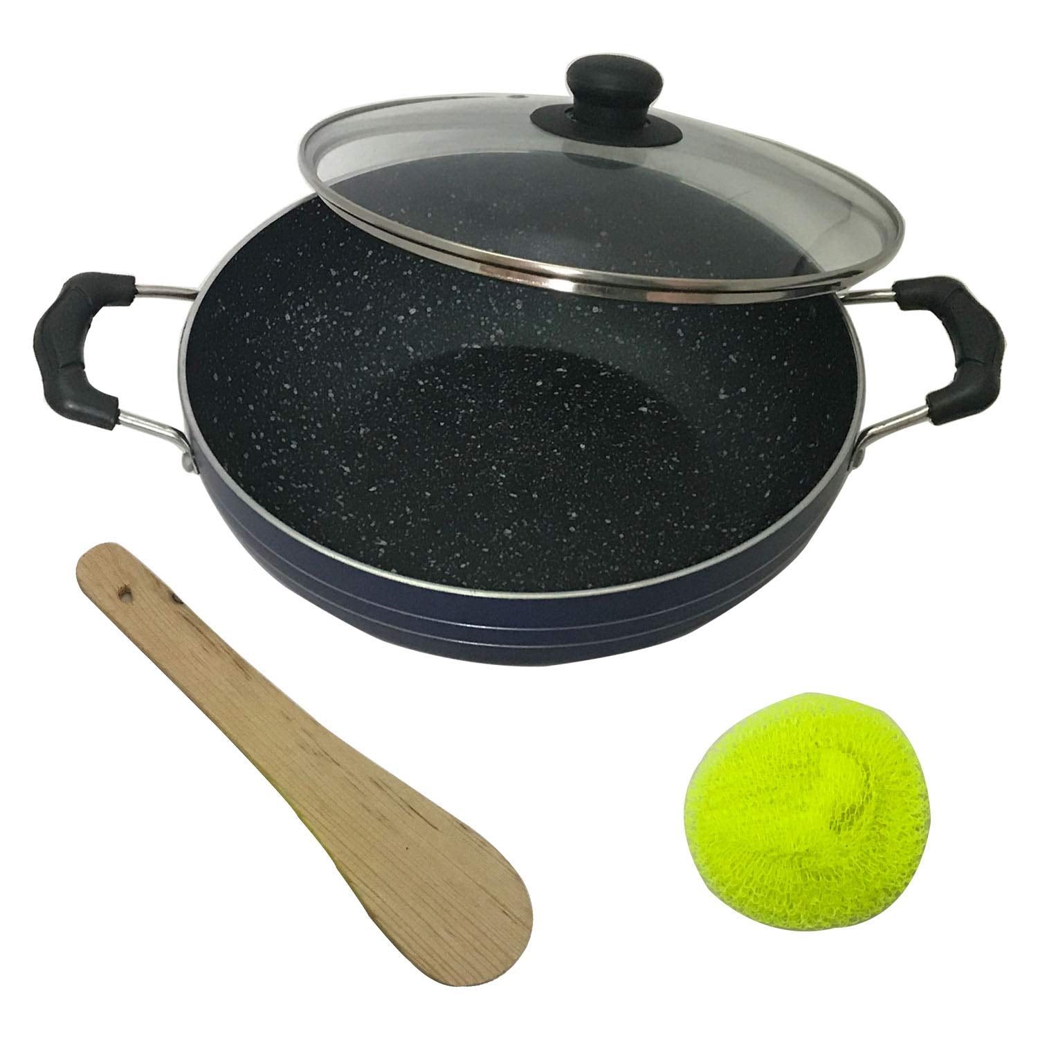 Non Stick Kadai with Glass Lid All Purpose Pan Non Stick Kadhai Deep Stir Fry Pan with Glass Lid for Gas and Induction Cook tops