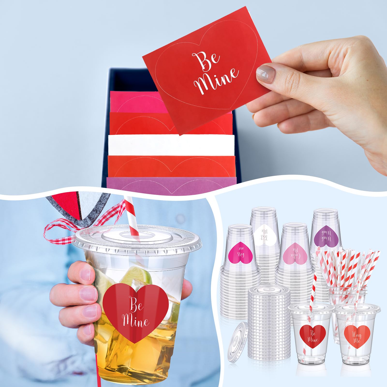 36 Sets Valentines Day Party Cups With Lids And Straws Heart Stickers Plastic Clear 12Oz Valentine'S Day Disposable Cups For Cof