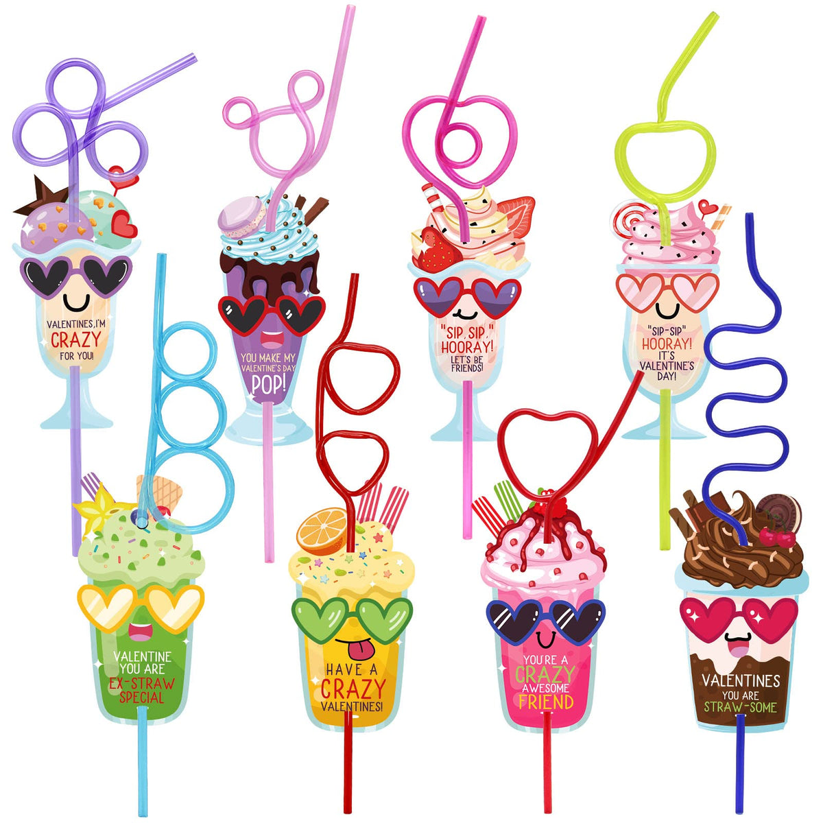 Zmciner 32 Pack Valentines Day Cards For Kids School With Crazy Straws Valentines Day Gifts For School Classroom Valentines Exch