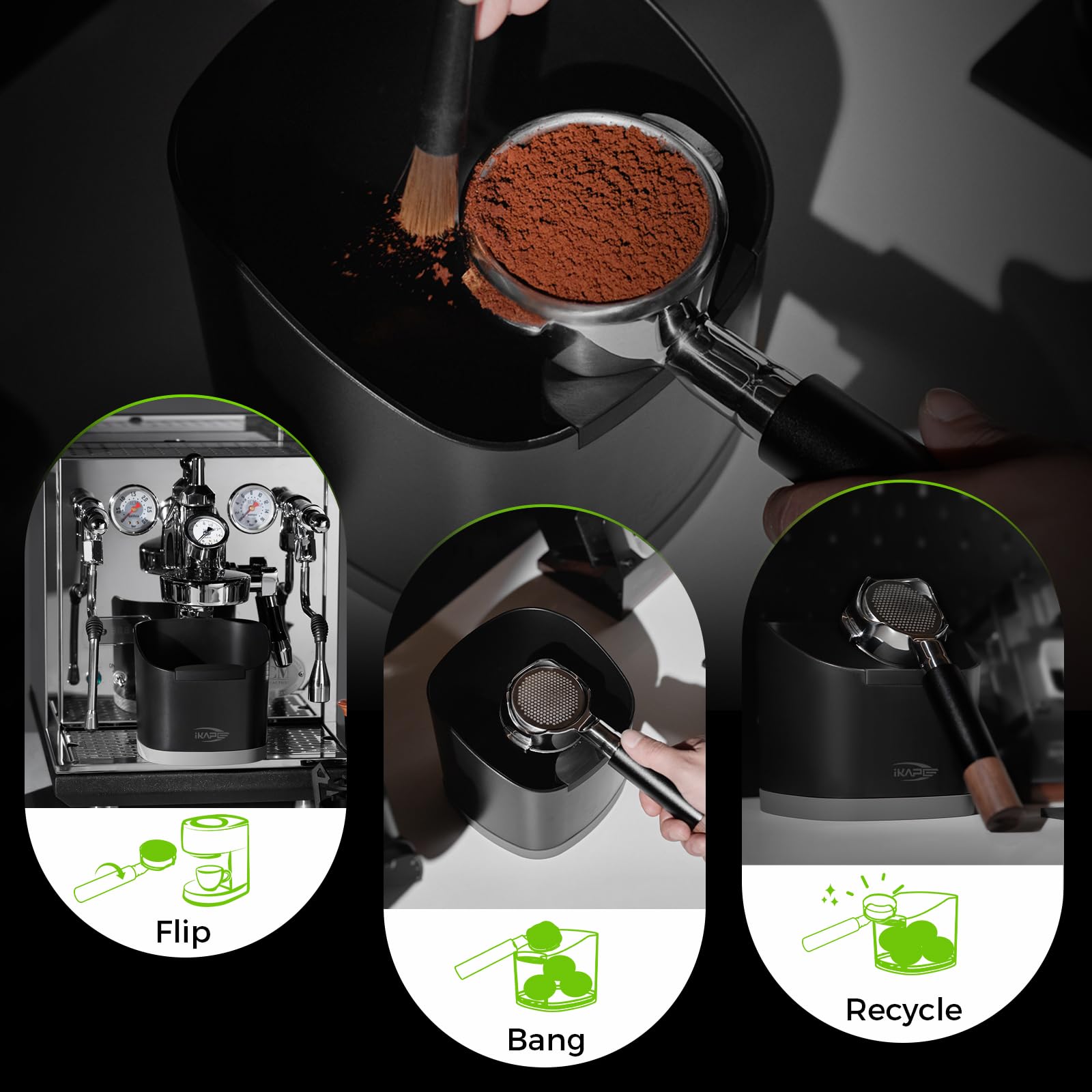 Ikape Espresso Knock Box For Coffee Grounds, Barista Tool Enhanced For Better Manipulation - Black Espresso Machine Coffee Puck