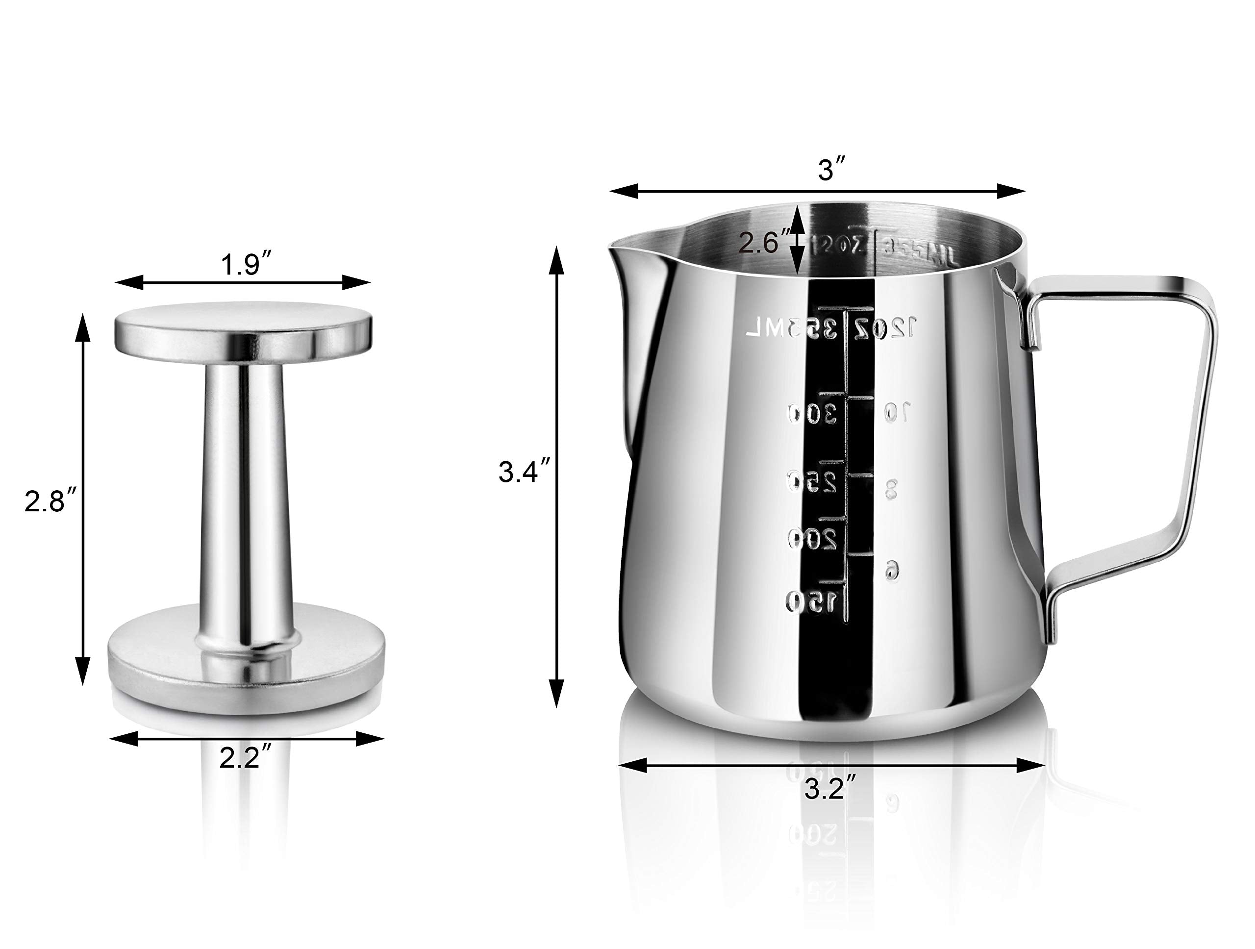 New Star Foodservice Stainless Steel Frothing Pitcher, 12 oz, Model 28829, Durable 18/8 Material, Silver Finish