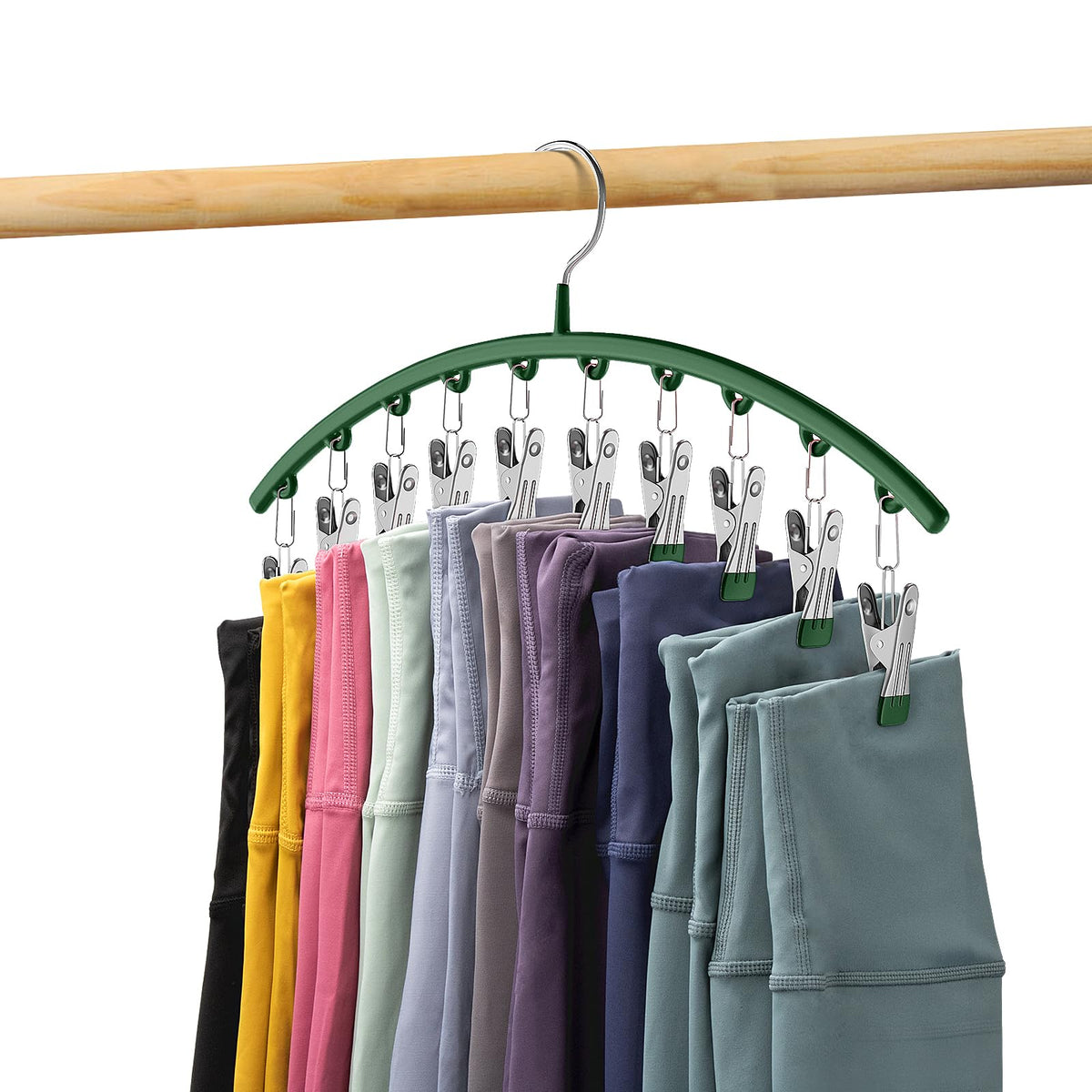Legging Organizer For Closet, Metal Yoga Pants Hangers 1 Pack W/10 Clips Holds 10 Leggings, Space Saving Hanging Closet Organize
