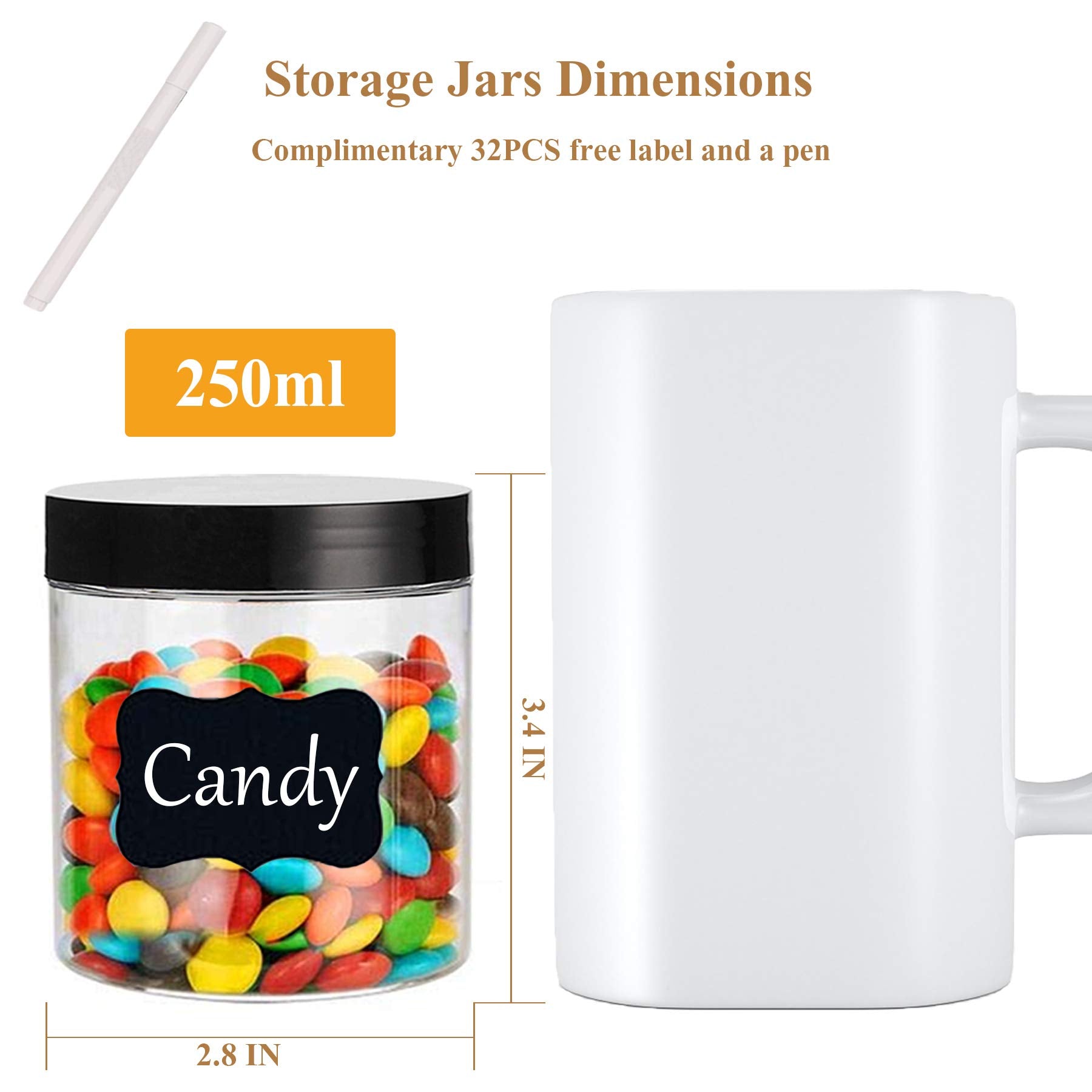 Hajoyful Plastic Jars With Lids Empty Slime Cosmetics Containers Clear Gift Food Jars Round Pet Cream Jars With Black Lids Pen L