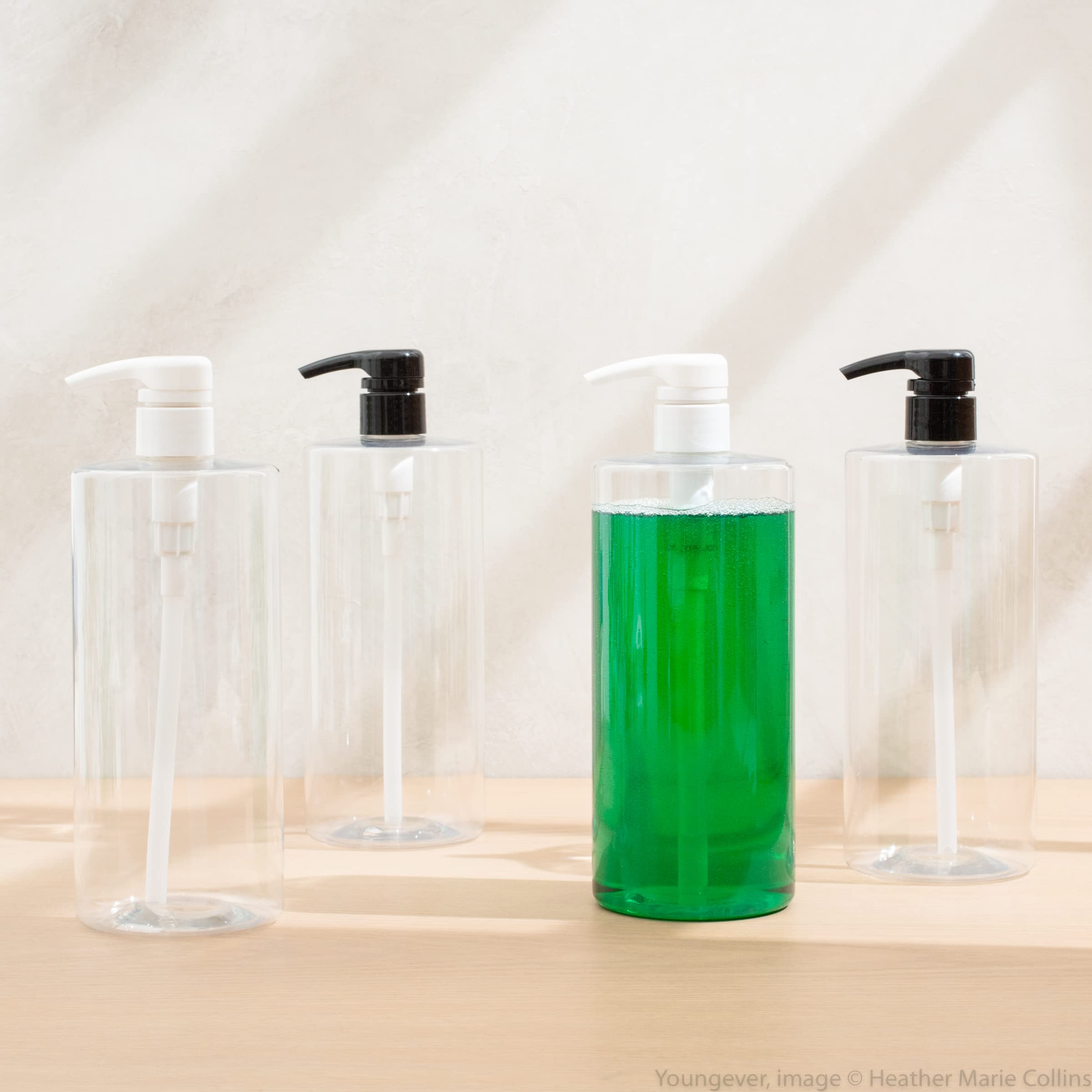 Youngever 4 Pack Pump Bottles For Shampoo 32 Ounce (1 Liter), Empty Shampoo Pump Bottles, Plastic Cylinder With Lockdown-Leak Pr