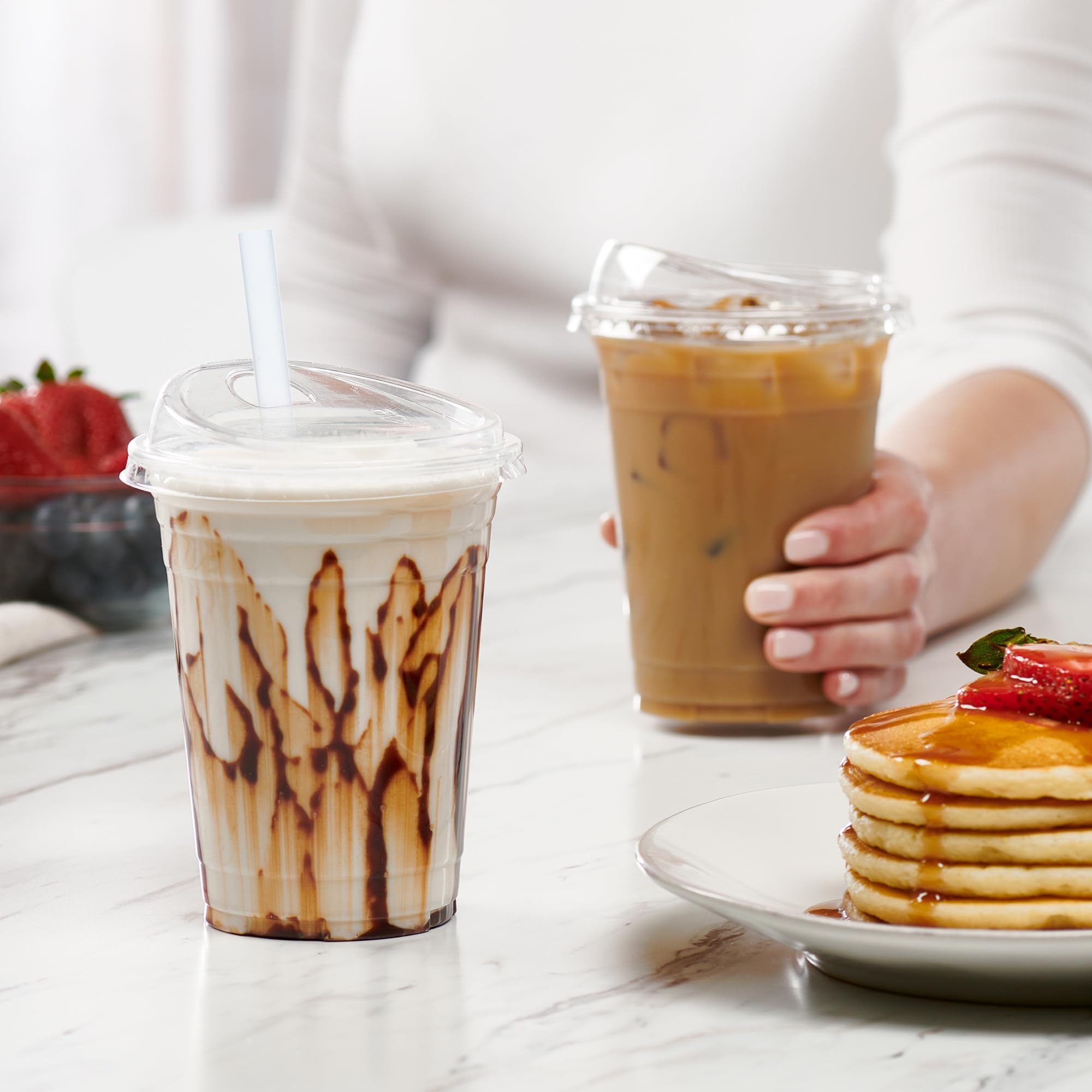 Comfy Package [16 Oz. - 50 Sets Crystal Clear Plastic Cups With Strawless Sip-Lids