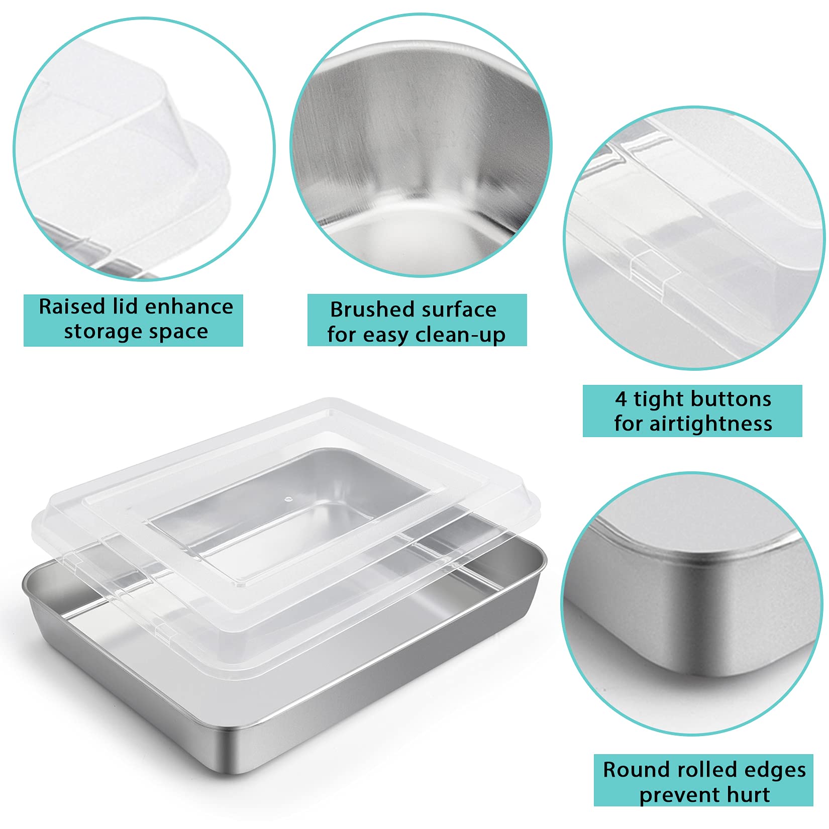 P&P Chef Stainless Steel Baking Pan Set, Rectangle Cake Pan With Lid, 12.3/10.5/9.4Inch Toaster Oven Pan For Lasagna/Cake/Browni