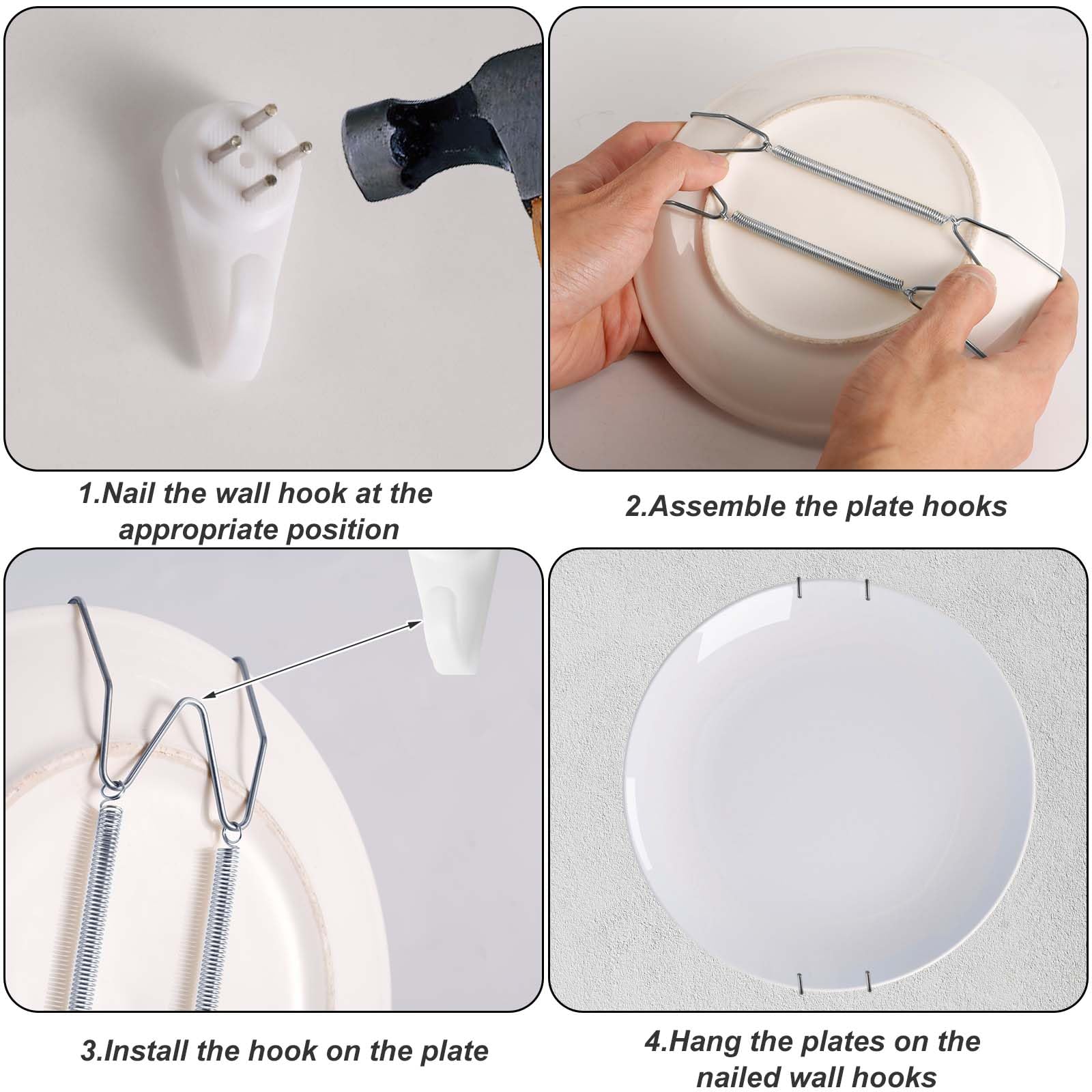 Nqeuepn 3 Pack Plate Hangers For The Wall, 6/8/10 Inch Plate Wall Holder Stainless Steel W-Shaped Plate Hooks Vertical Plate Dis