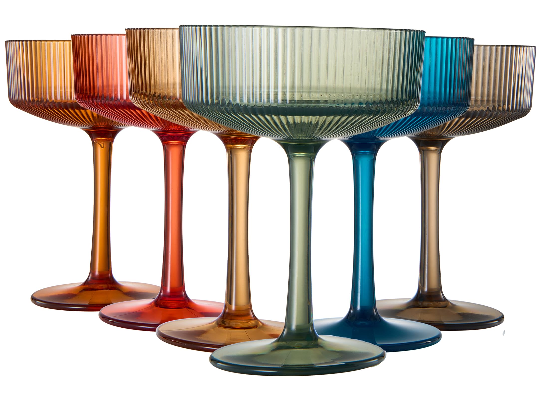 Eze Acrylic Ribbed Champagne Coupe, Cocktail Glassware, Set of 6