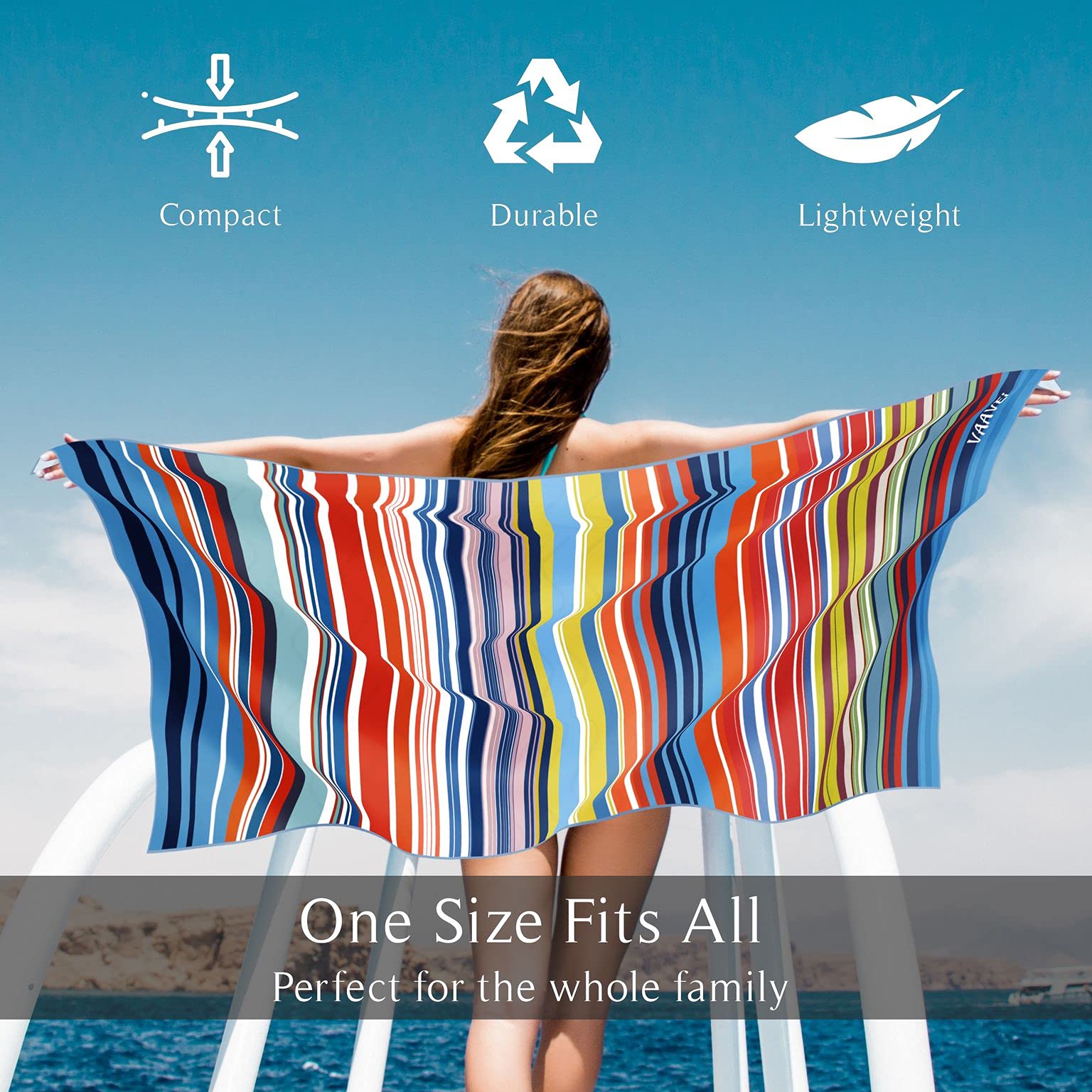 Vaavei Beach Towel - Quick-Drying And Absorbent - Lightweight And Compact Microfiber Towel (Stripe)
