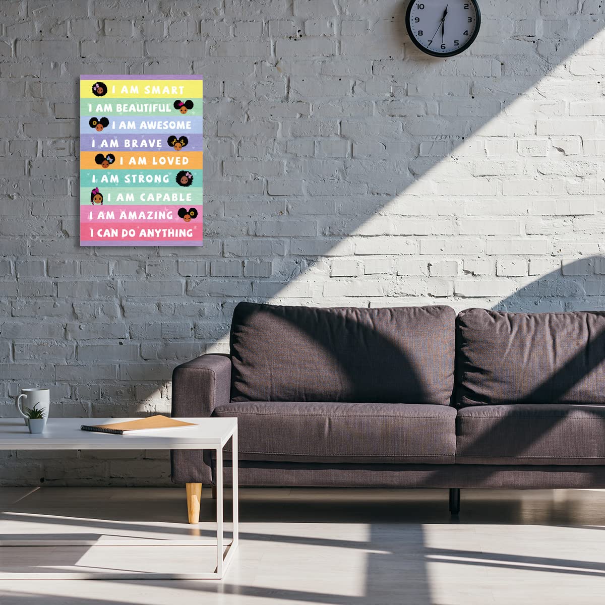 Affirmation Wall Decor,I Am Smart Black Girl Affirmation Inspirational Wall Art Canvas,Black Girl Motivational Canvas Framed Wal