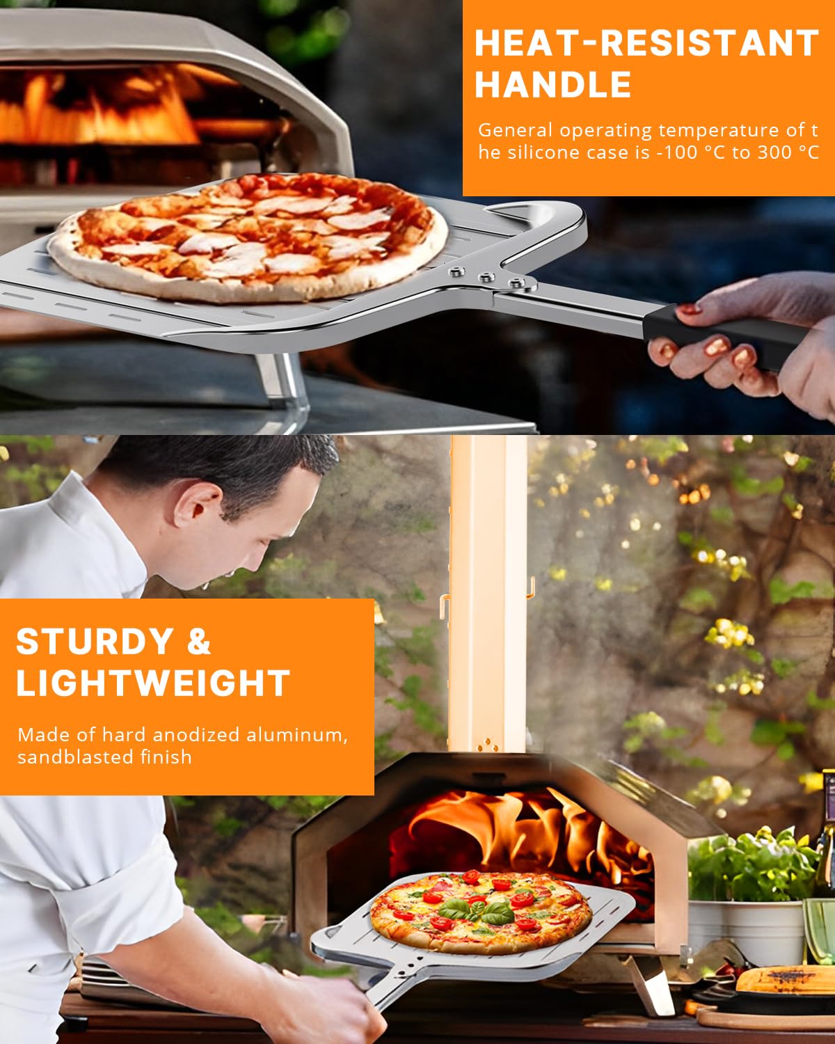 Perforated Pizza Peel 12-Inch, Professional Nonstick Aluminum Metal Pizza Paddle Spatula, Heat-Resistant Handle, Lightweight Piz