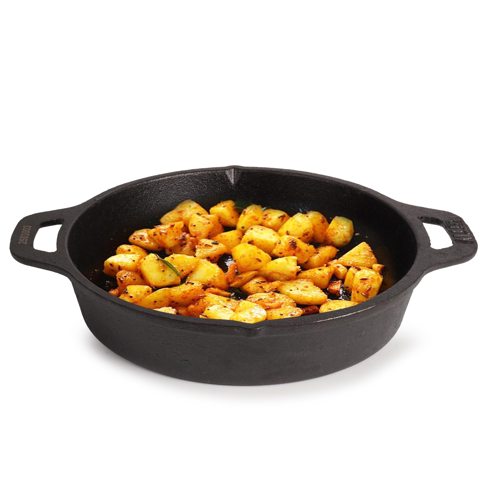 The Indus Valley Preseasoned Cast Iron Fry Pan/Skillet With Double Handle|Medium 24.6Cm/ 9.7Inch,1.8Ltr,2.6Kg|Induction Friendly