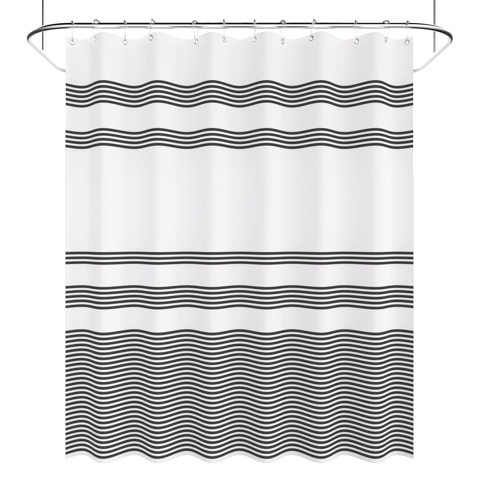 AmazerBath Shower Curtain Sets  Washable Cloth Black Shower Curtain with 12 Hooks  Fabric Rustic Black and White Striped Farmhouse Bathroom Shower Curtain  72x72 Inches
