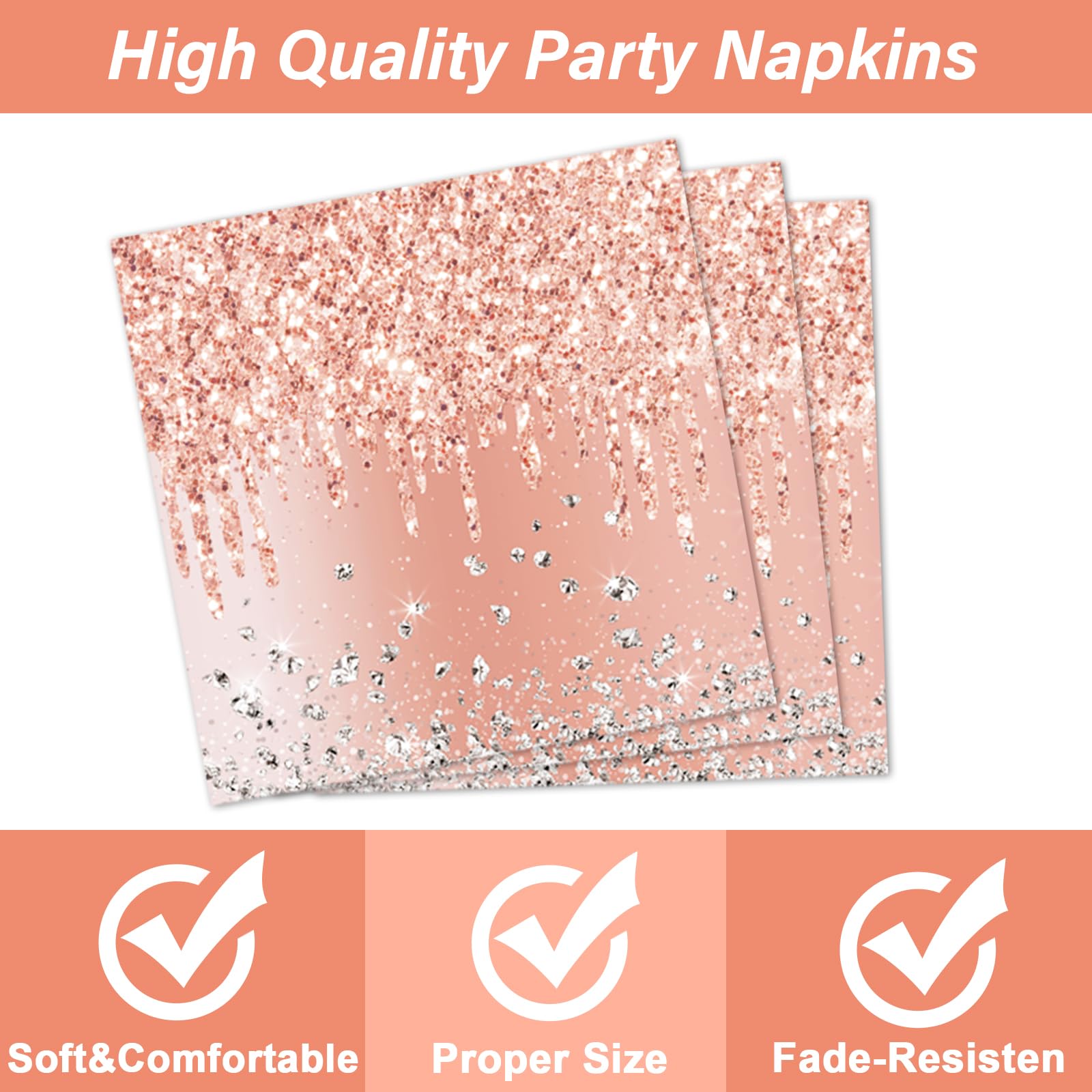 200Pcs Rose Gold Birthday Party Plates And Napkins Pink Rose Gold Birthday Party Decorations Rose Gold Party Tableware Set Serve