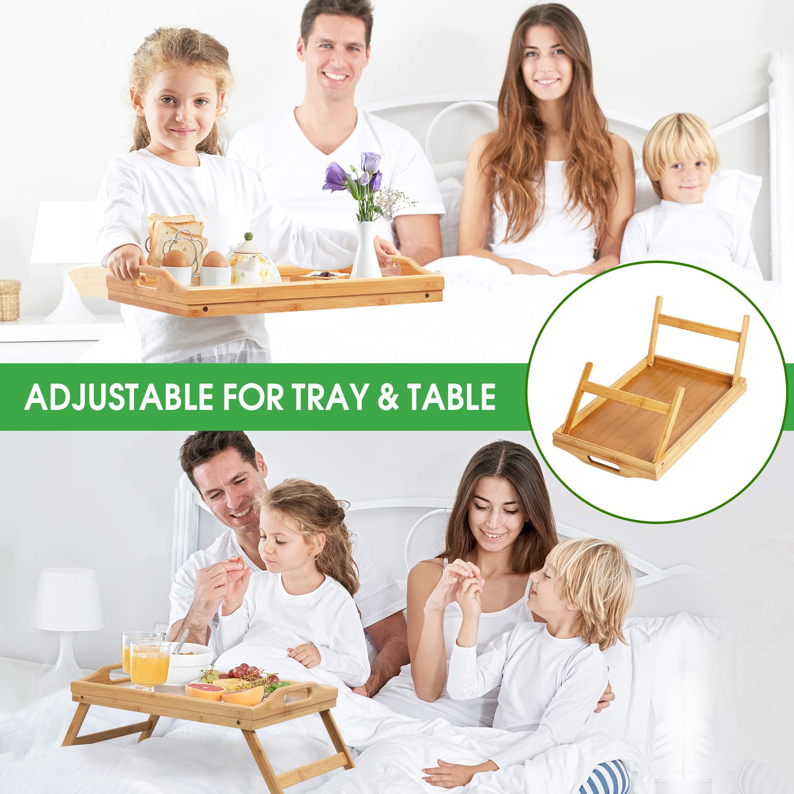 Bed Tray Table Folding Legs With Handles Breakfast Tray For Sofa Eating,Drawing,Platters Bamboo Serving Lap Desk Snack Tray