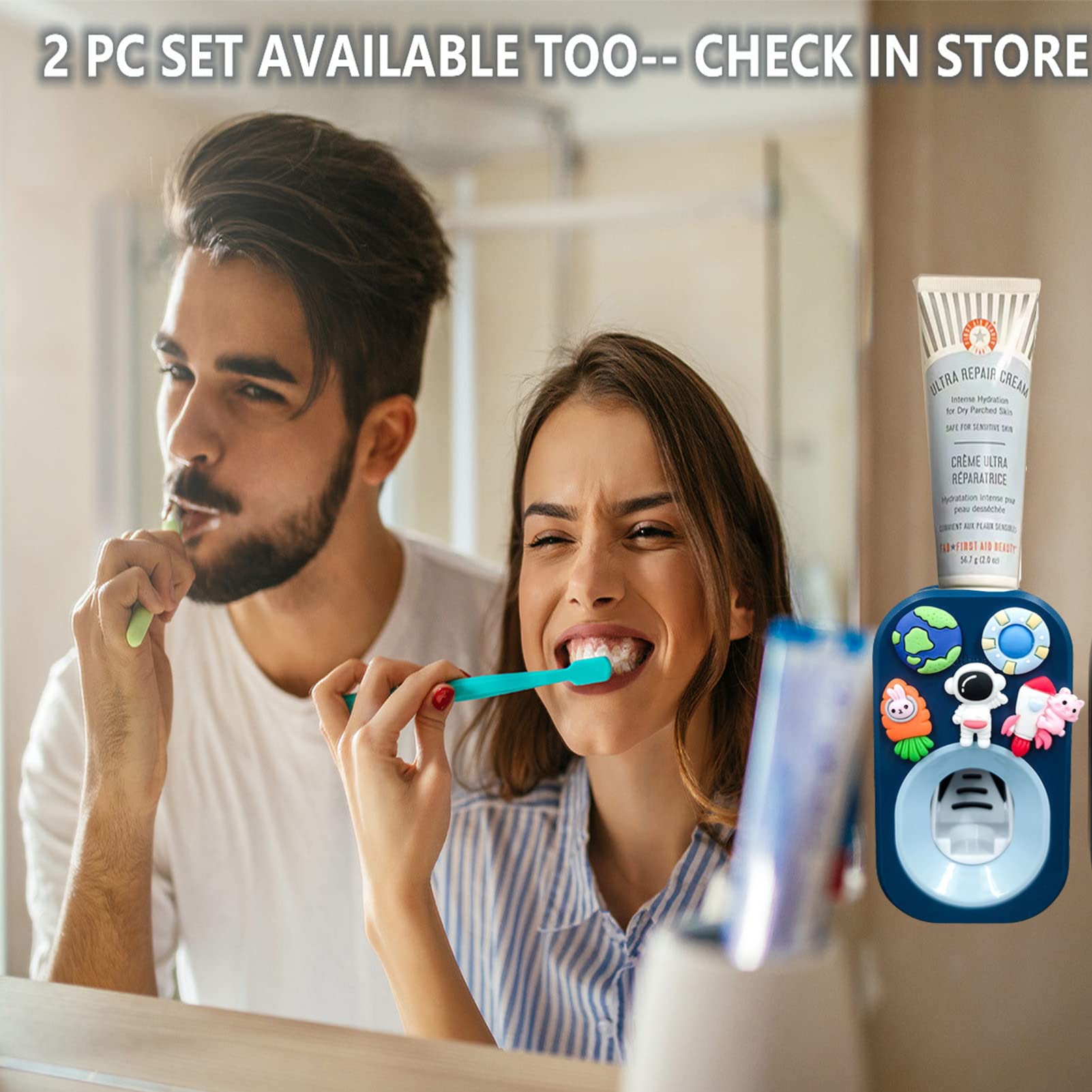 Automatic Kid Toothpaste Dispenser for Shower Toothpaste Squeezer for Kids & Family  is Wall Mounted Bathroom Decor by Mr. Thumbs (1pc Astronaut #2)