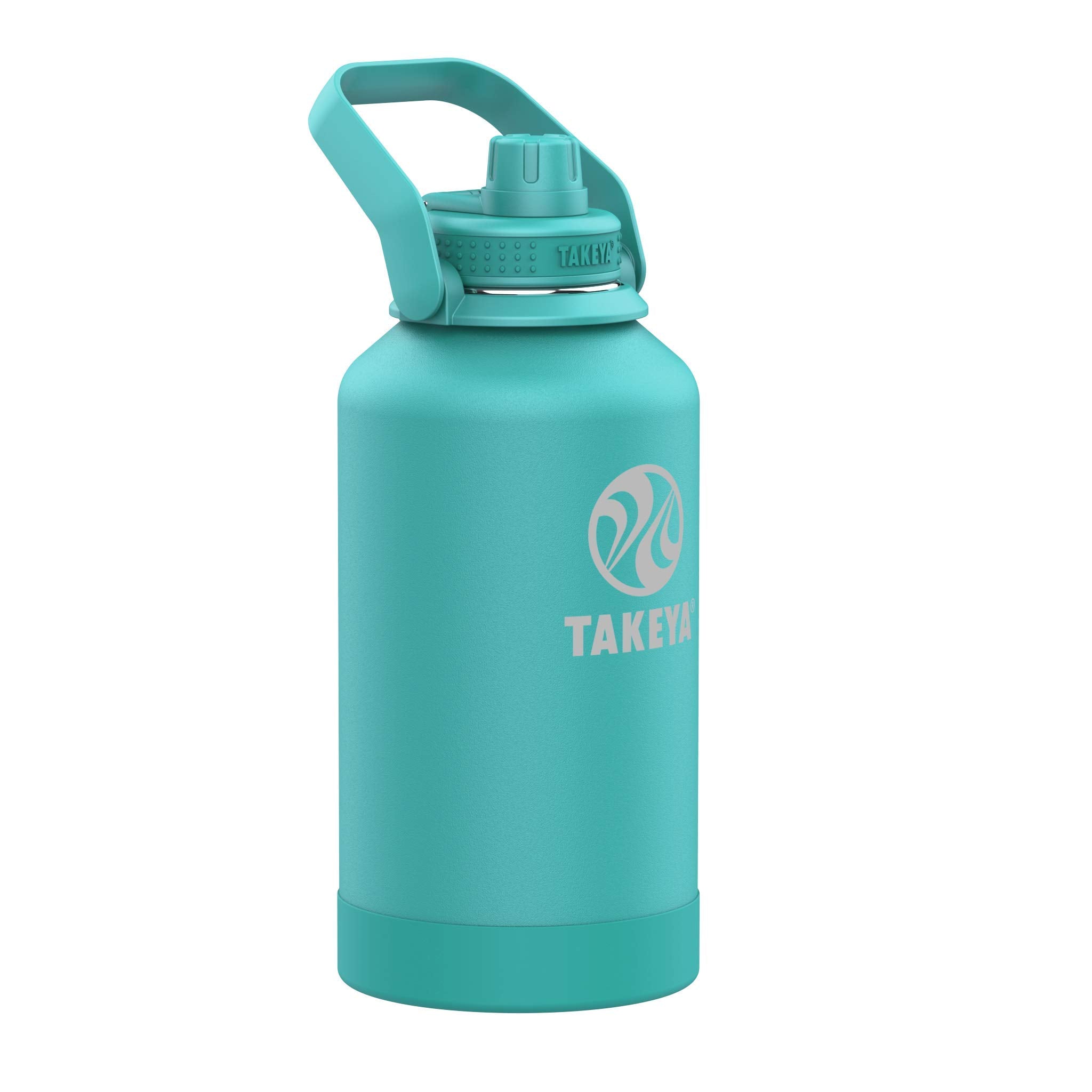 Takeya Pickleball Stainless Steel Insulated Water Bottle With Choice Of Lid And Carry Handle, 64 Ounce, Dropshot Teal
