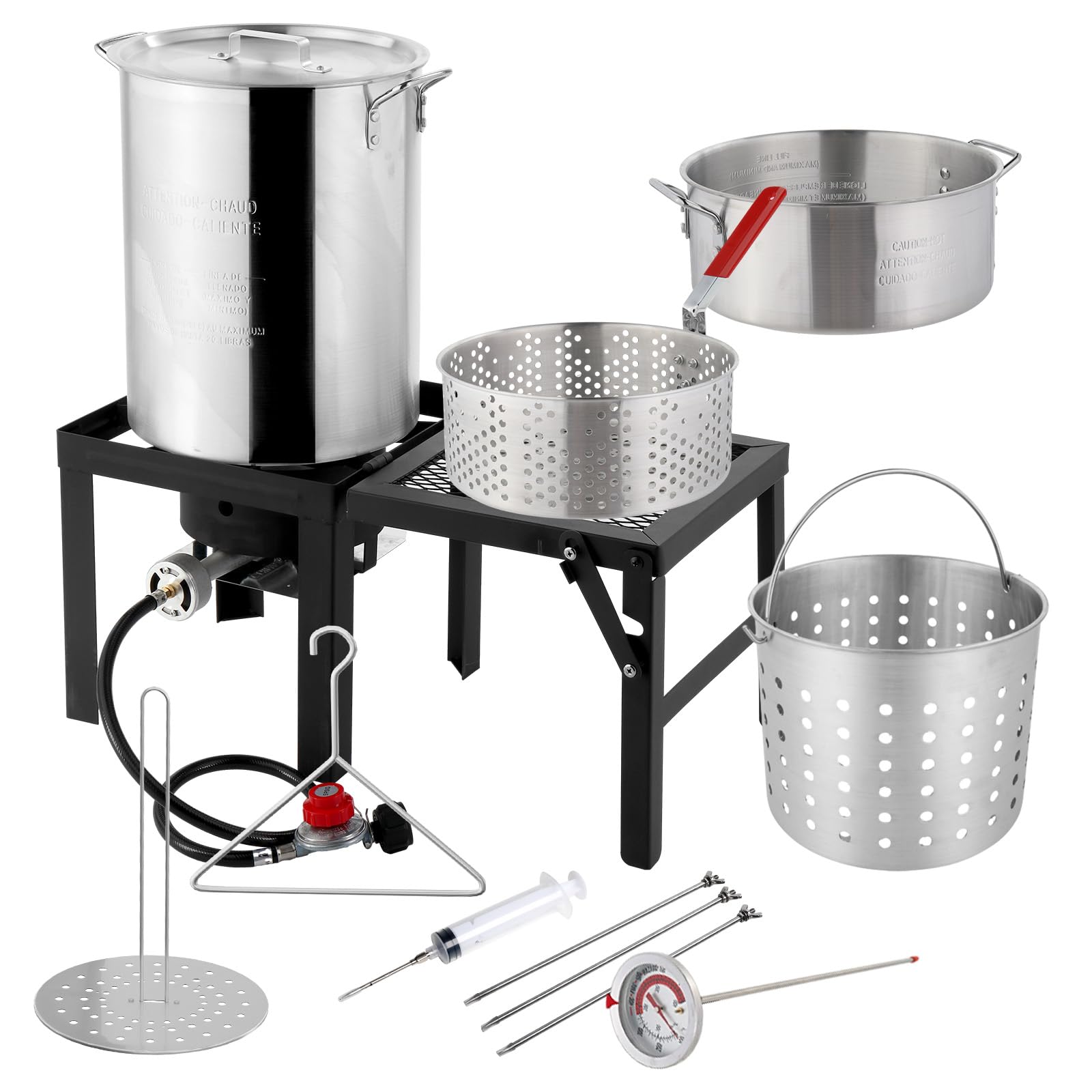 ROVSUN 30QT Turkey Fryer & 10QT Fish Fryer with 55000BTU Propane Burner, Outdoor Deep Fryer & Seafood Crawfish Boiler Steamer Po