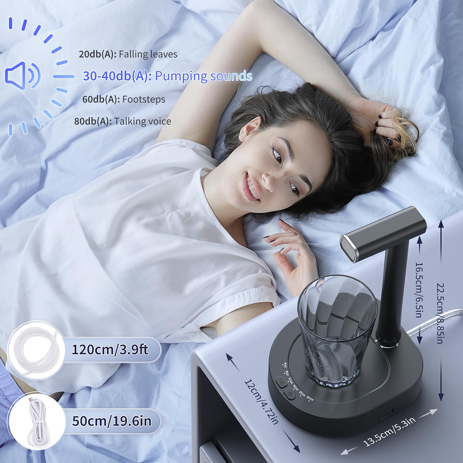 Water Dispenser - Desk Water Dispenser for 5 Gallon Bottle  Low Decibel Bedside Water Dispenser  Intelligent 7 Levels Ounce Portable Detachable Water Jug Pump for Camping Home Office Kitchen Travel