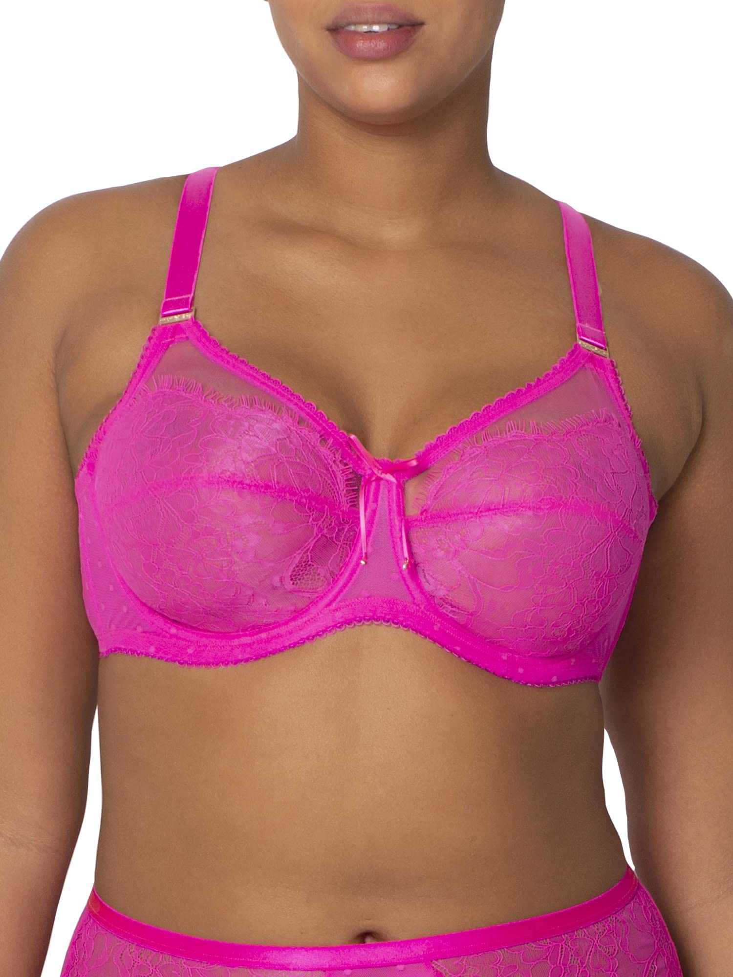 Smart  Sexy Womens Plus-Size Lace Mesh Unlined Underwire Full Coverage Bra, Medium Pink, 36C